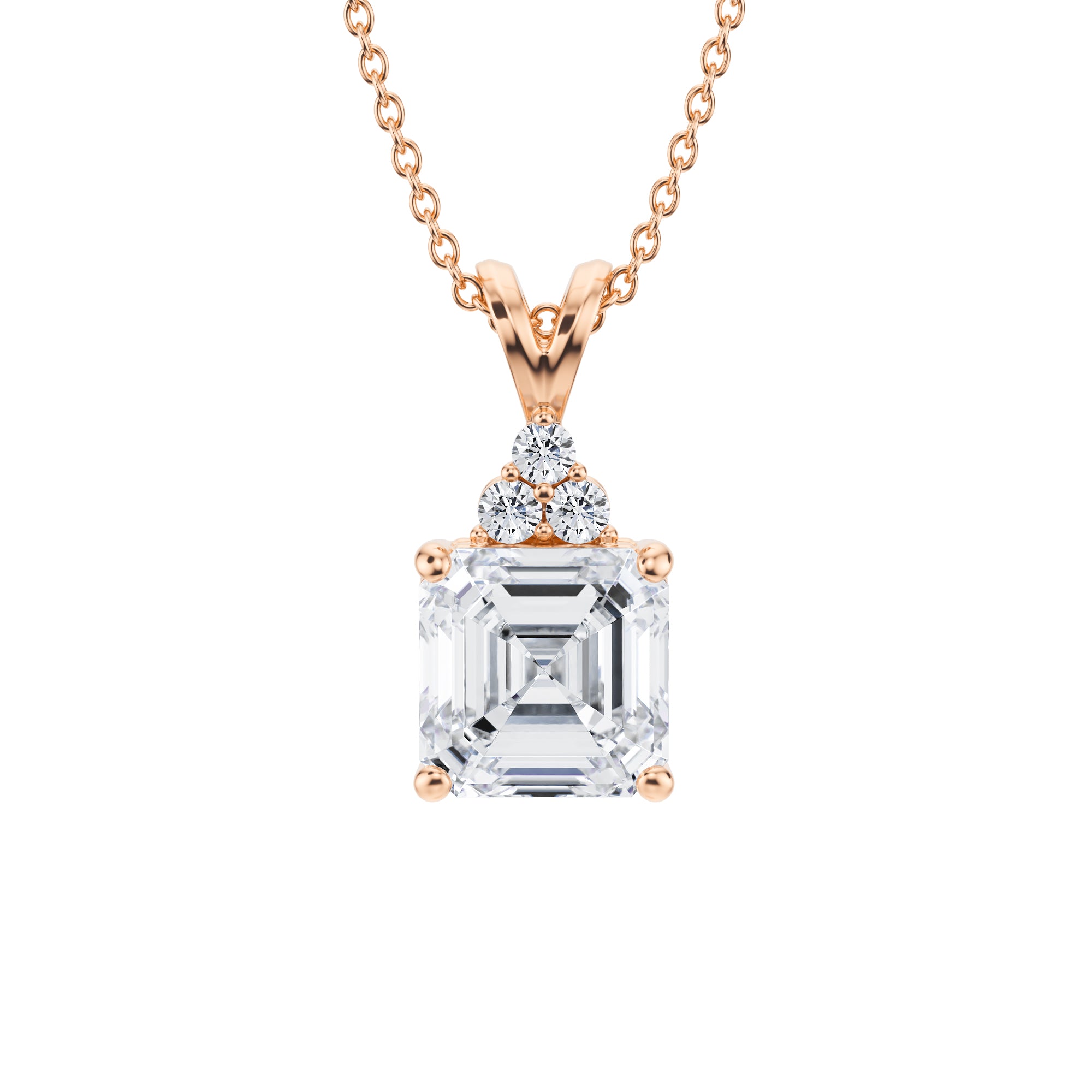 2 Carat Asscher Cut Royal Round Cluster Pendant