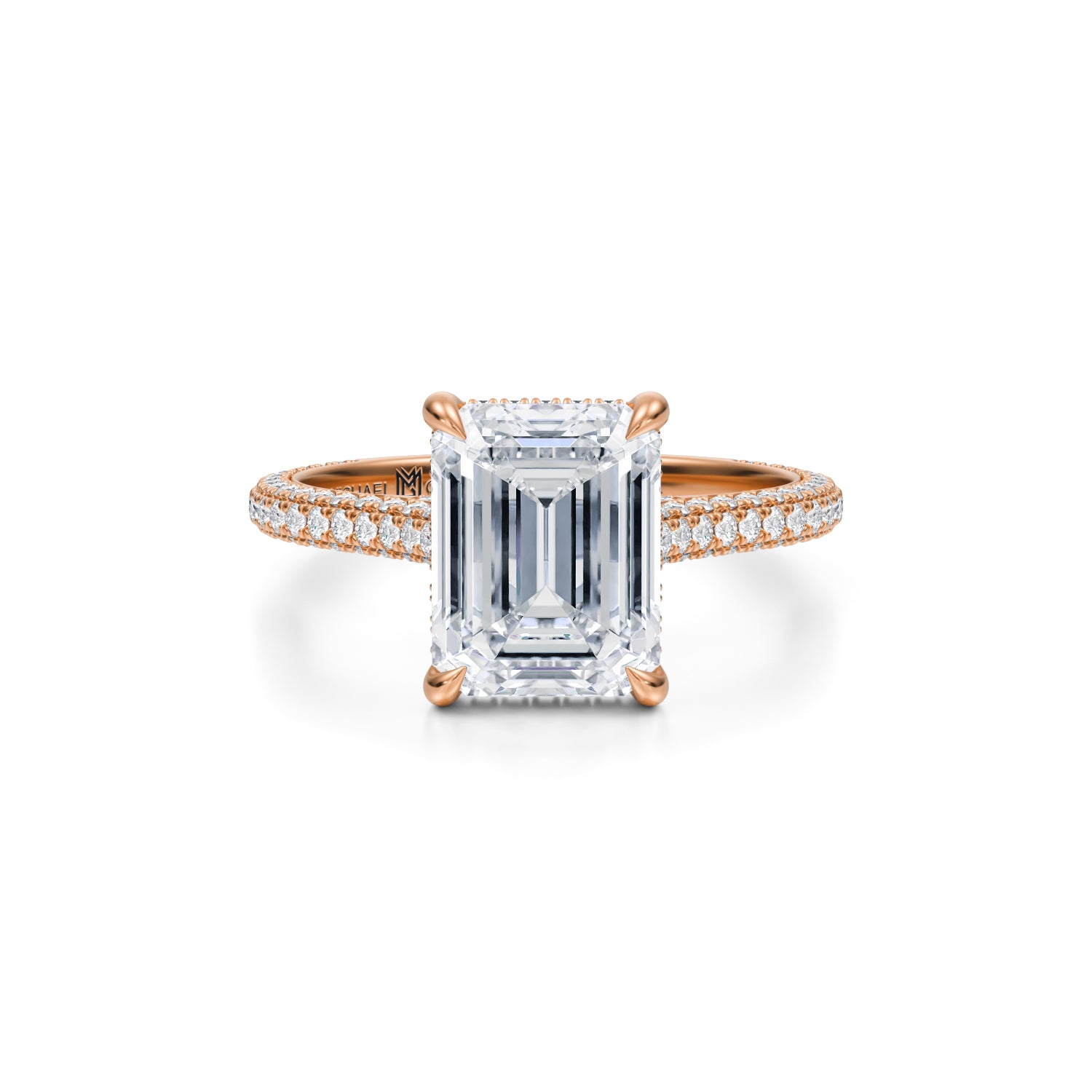 Emerald Trio Pave Cathedral Ring With Pave Basket