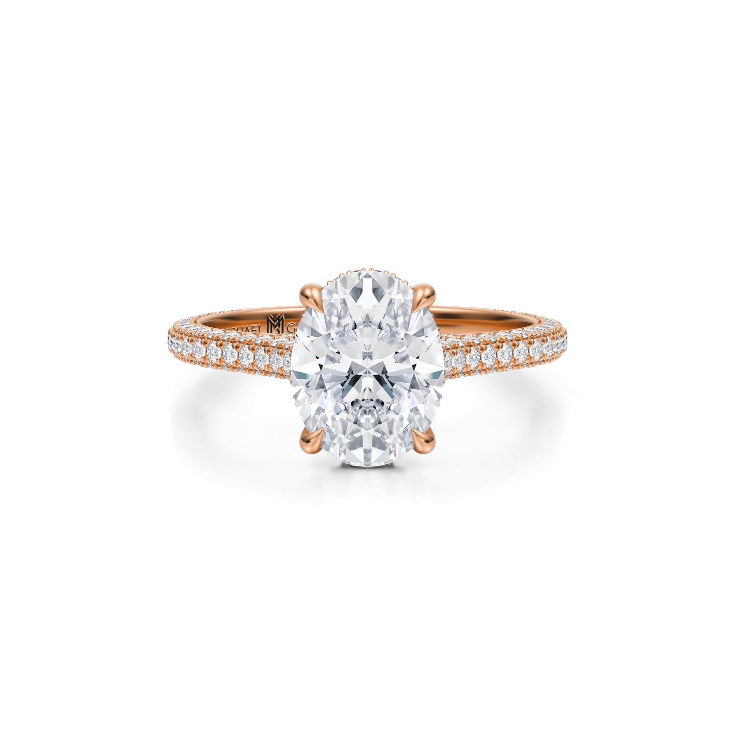 Oval Trio Pave Cathedral Ring With Pave Basket