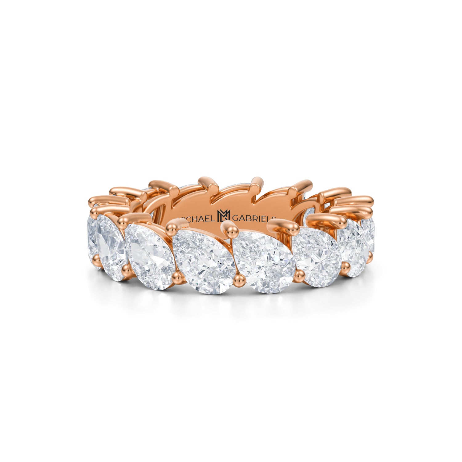 Rose gold eternity band with slanted pear lab-grown diamonds.