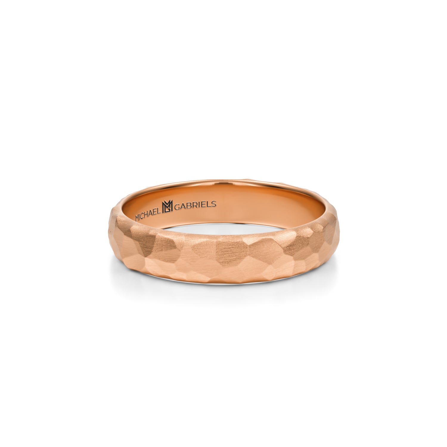 Rose gold hammered matte wedding band for men, 4mm.