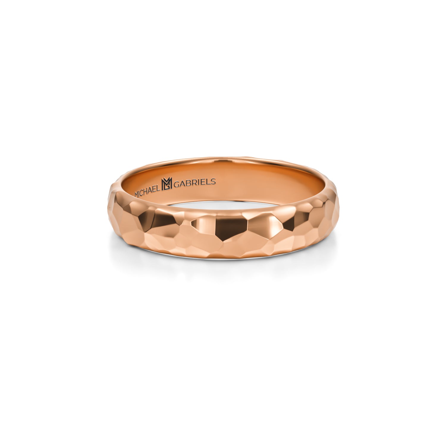 Rose gold hammered wedding band for men, 4mm.