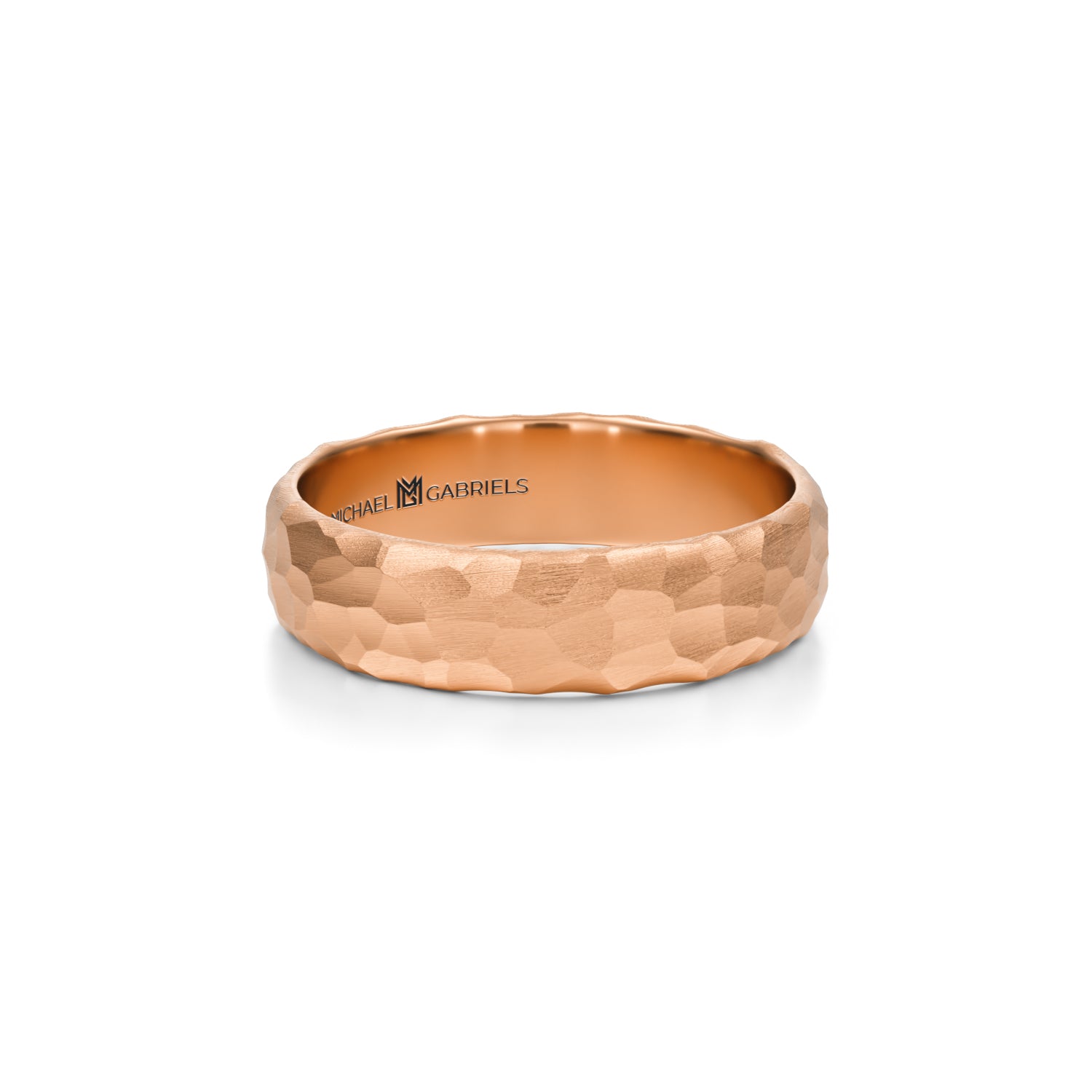 Rose gold hammered matte wedding band for men, 5mm.