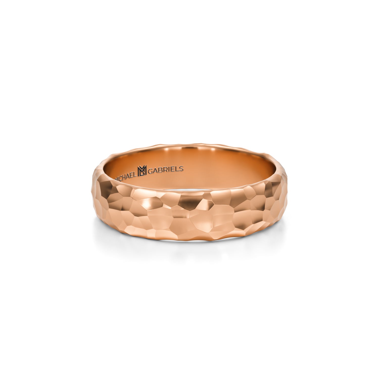 Rose gold hammered wedding band for men, 5mm.