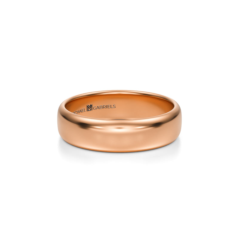 Rose gold wedding band, 5mm width, polished finish.