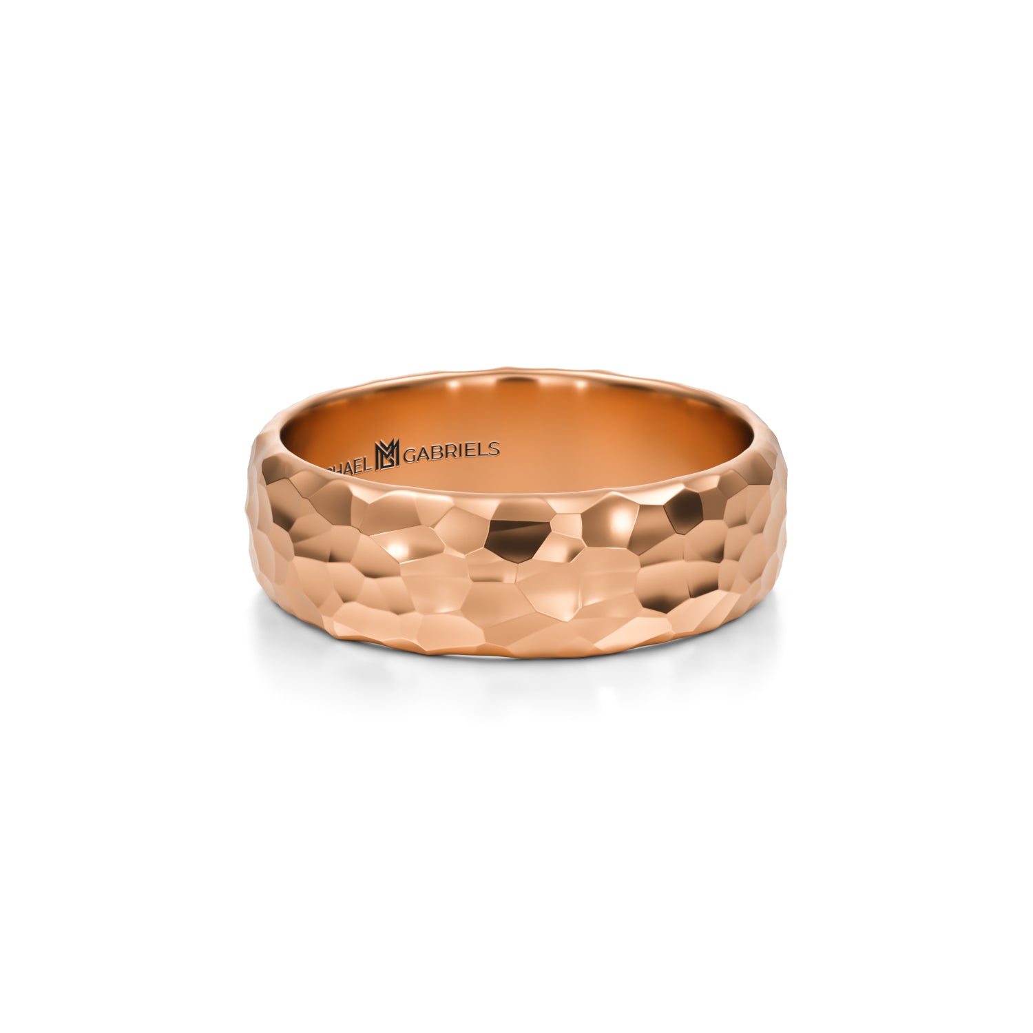 Rose gold hammered wedding band for men, 6mm.