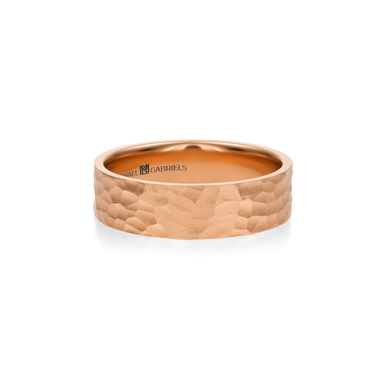 Rose gold hammered matte wedding band for men.