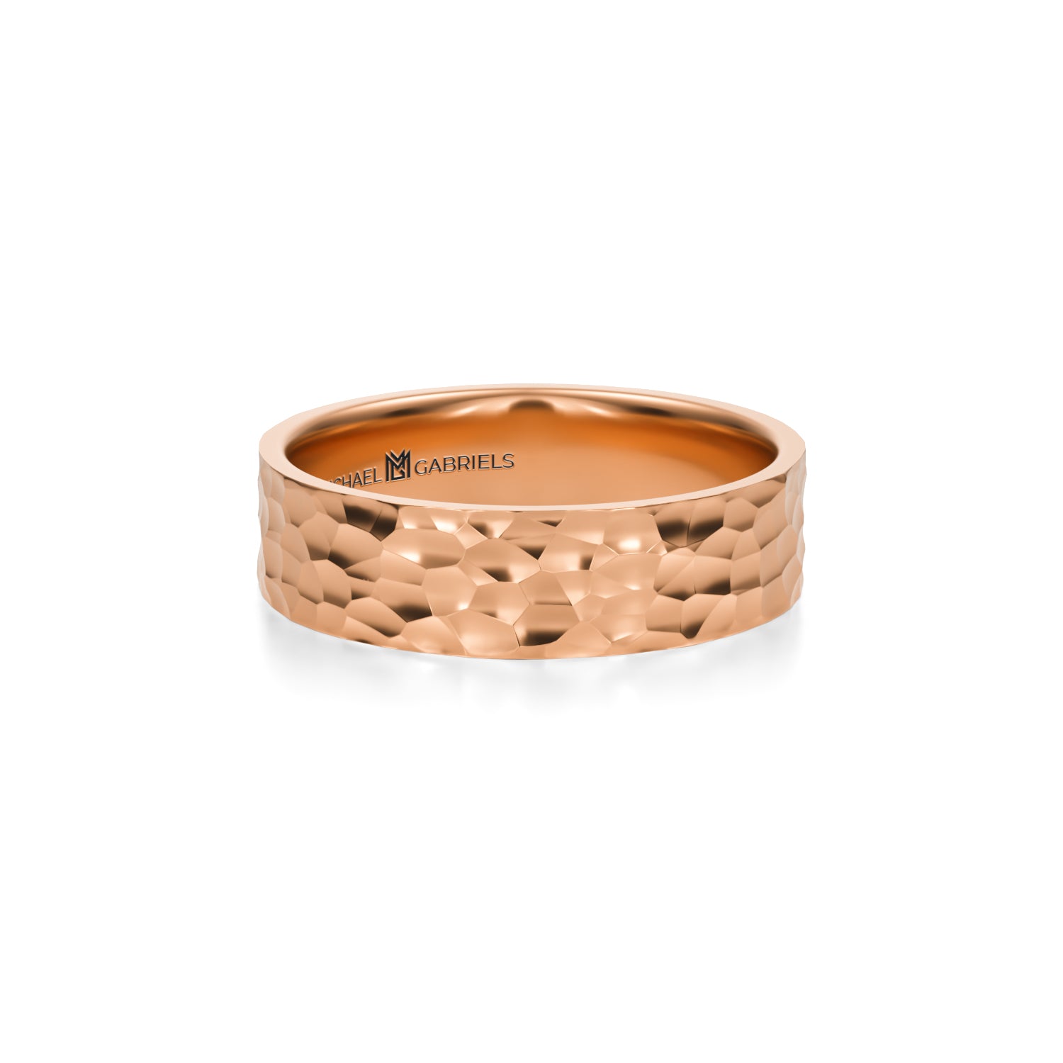 Rose gold hammered wedding band for men, 5mm.