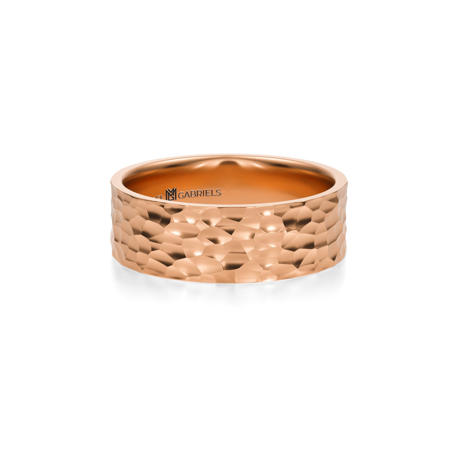 Rose gold hammered wedding band for men.