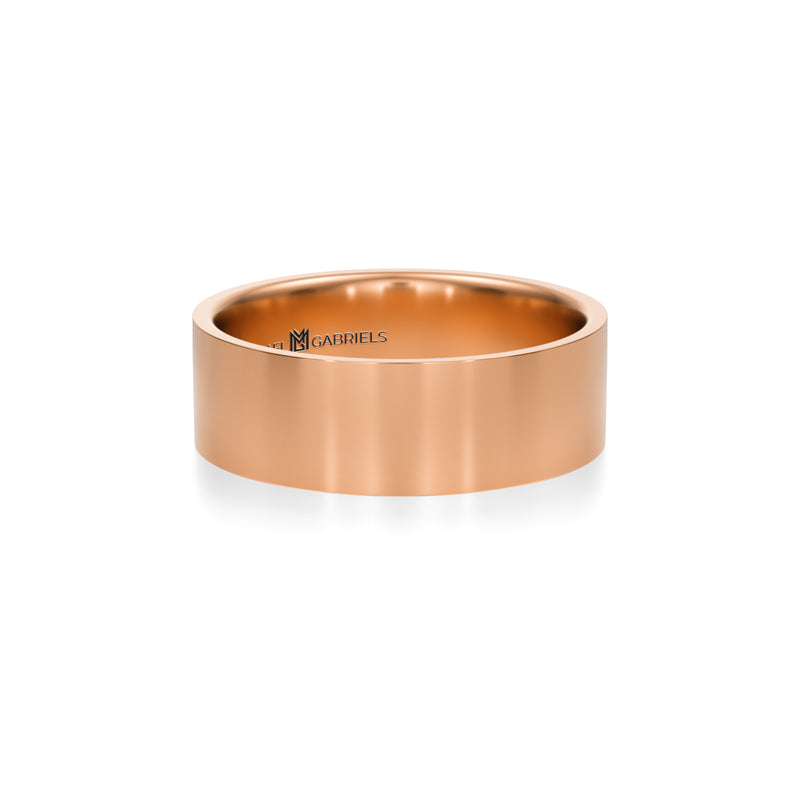 Rose gold wedding band, 6mm width, polished finish.