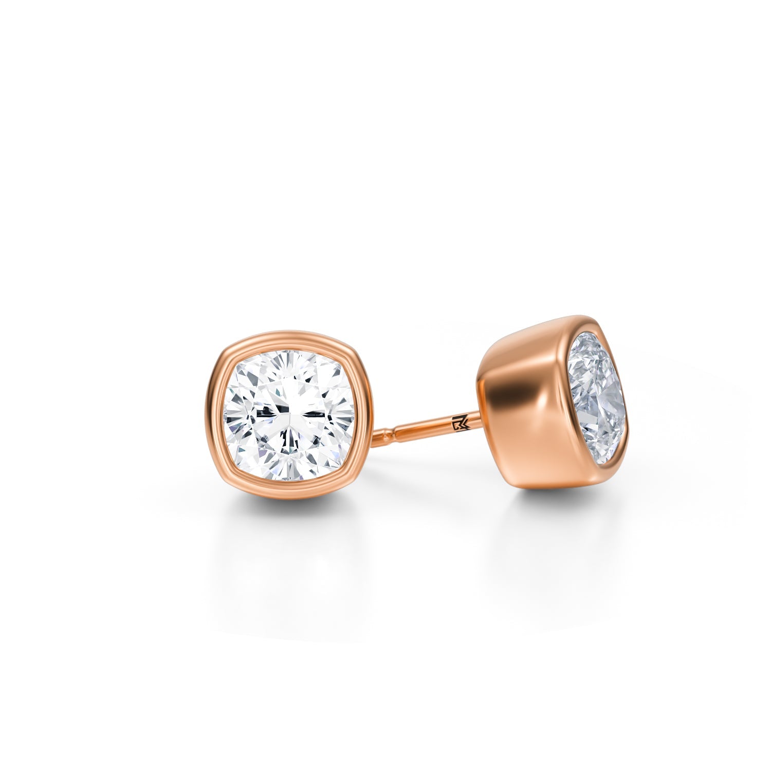 4 Carat Cushion Bezel Stud Lab Grown Diamond Earrings