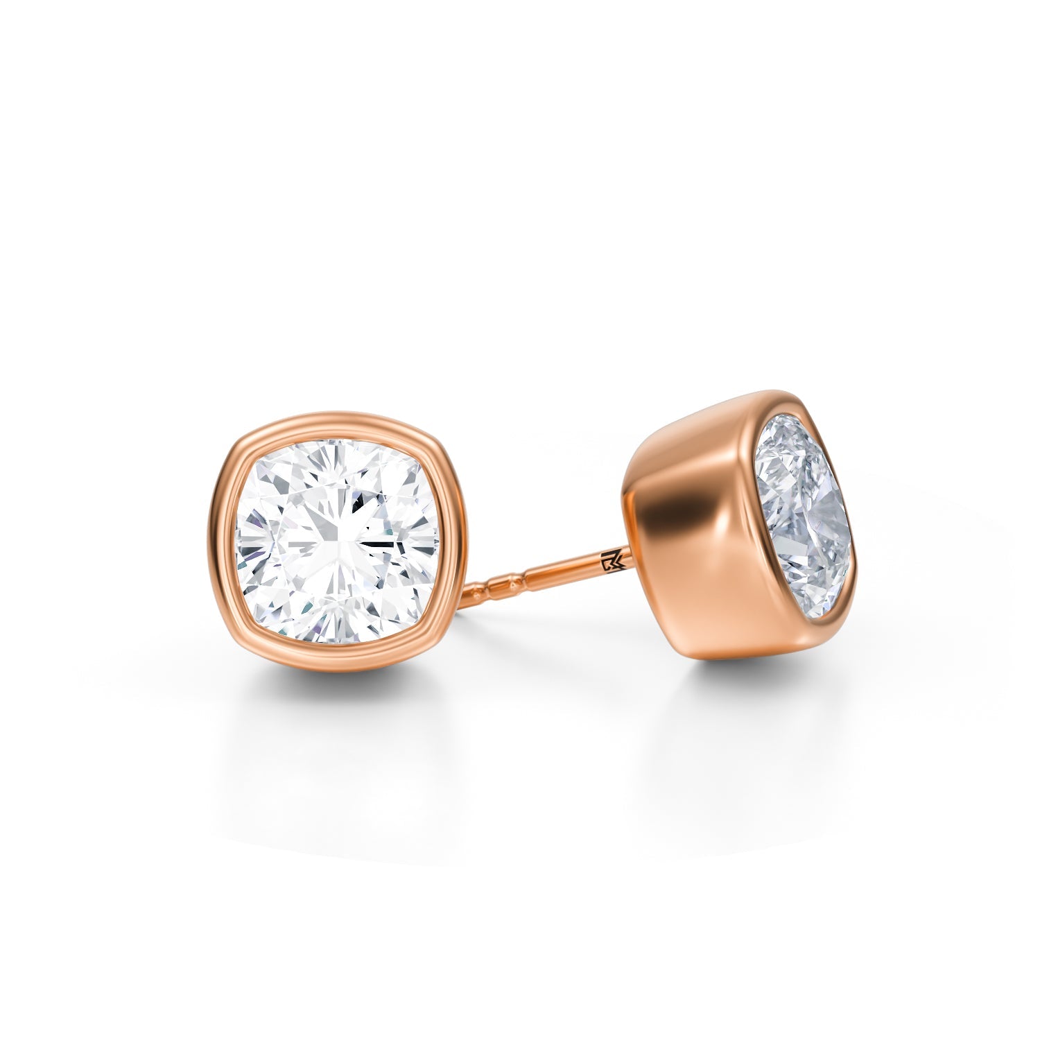 6 Carat Cushion Bezel Stud Lab Grown Diamond Earrings