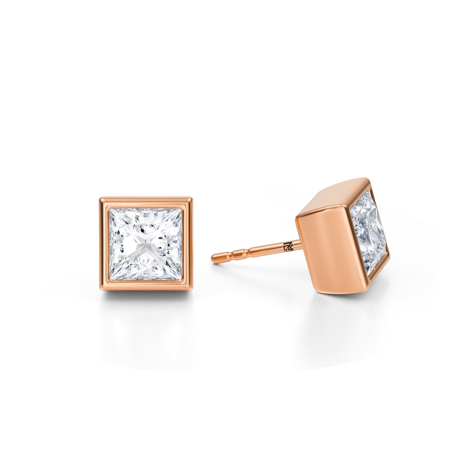 3 Carat Princess Cut Bezel Stud Lab Grown Diamond Earrings