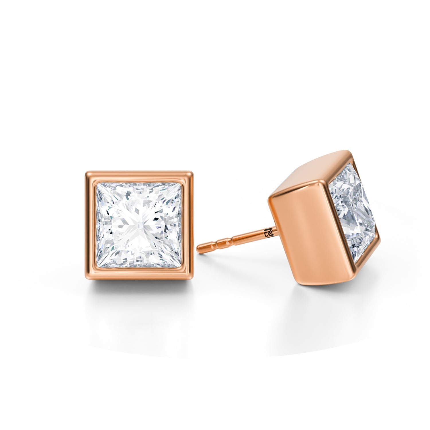 6 Carat Princess Cut Bezel Stud Lab Grown Diamond Earrings