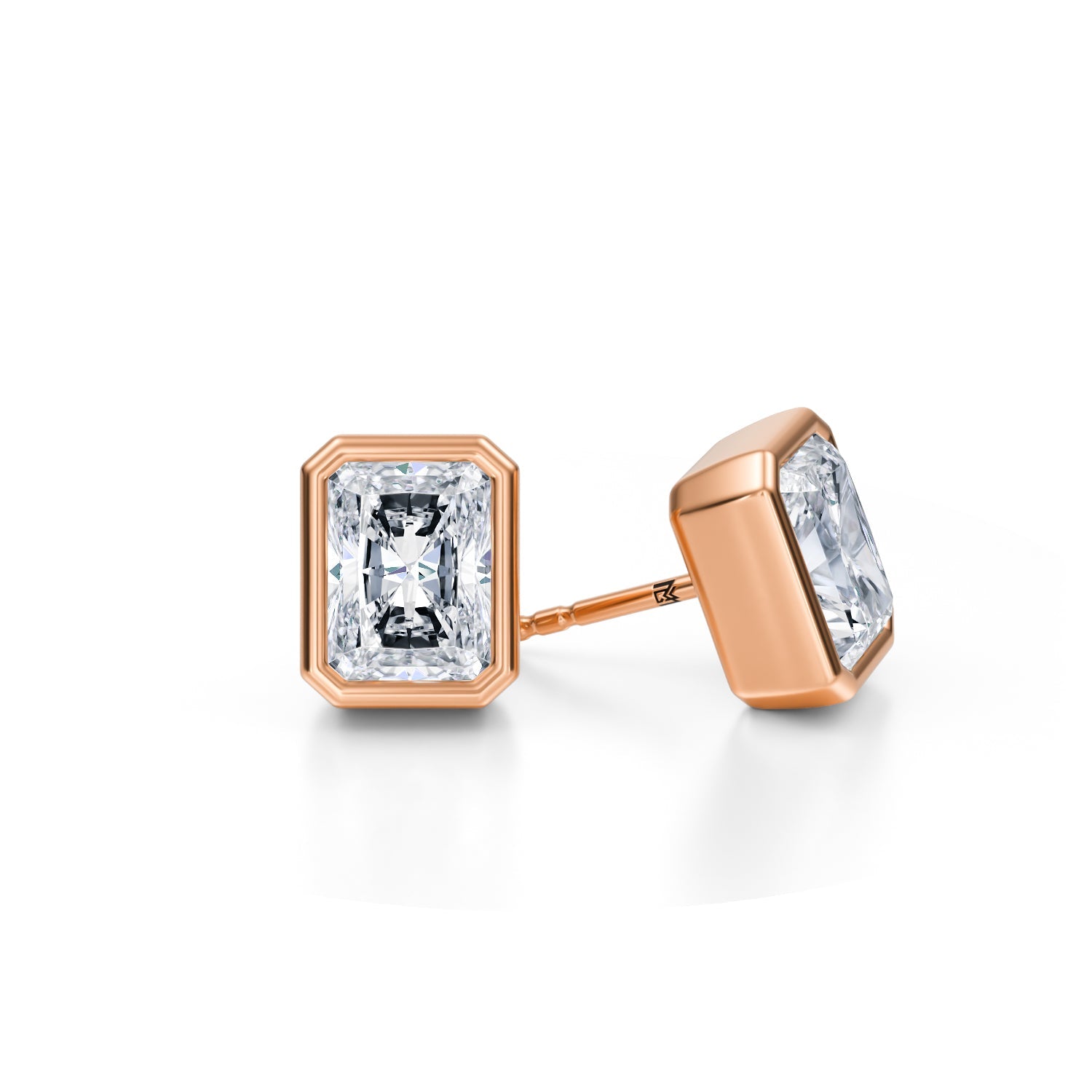 4 Carat Radiant Bezel Stud Lab Grown Diamond Earrings