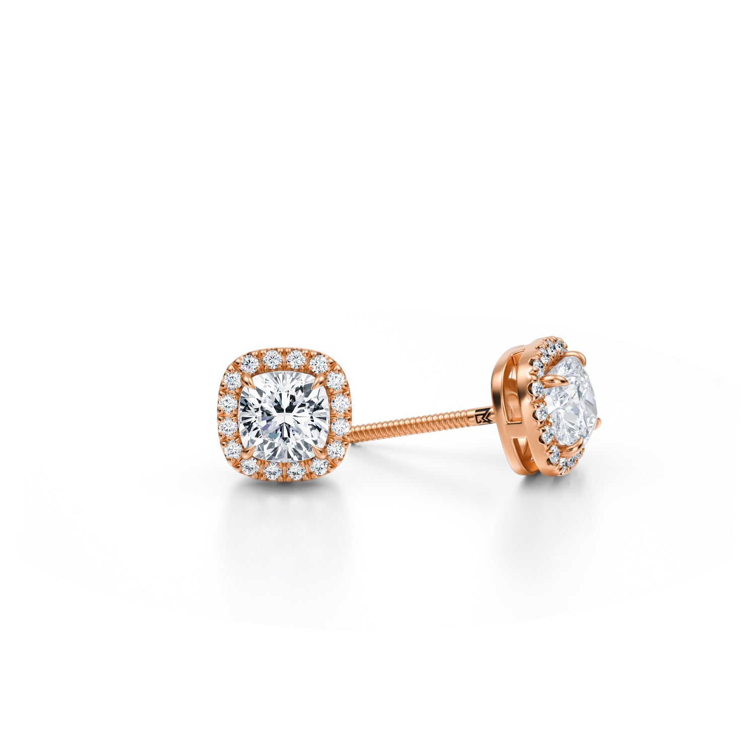 1 Carat Cushion Halo Stud Earrings