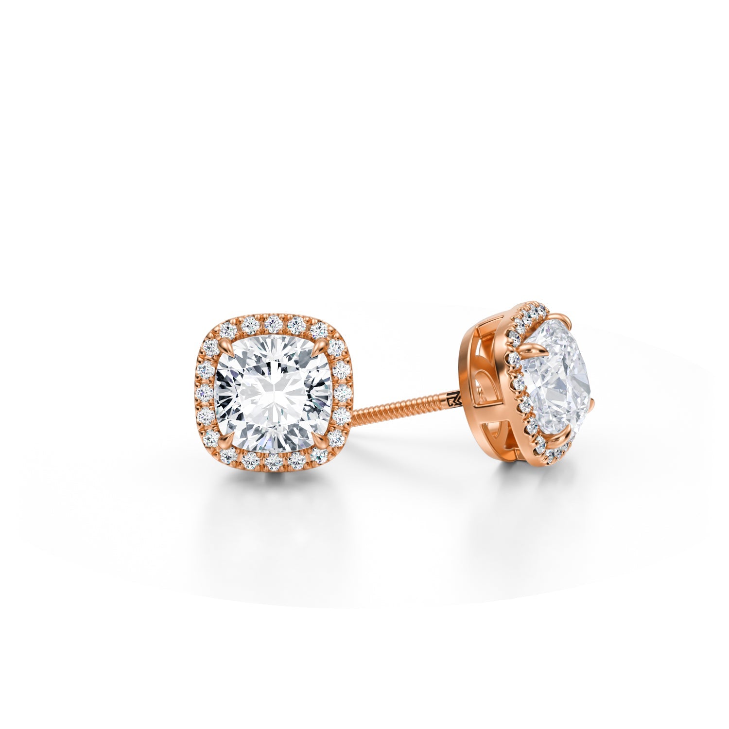 3 Carat Cushion Halo Stud Earrings