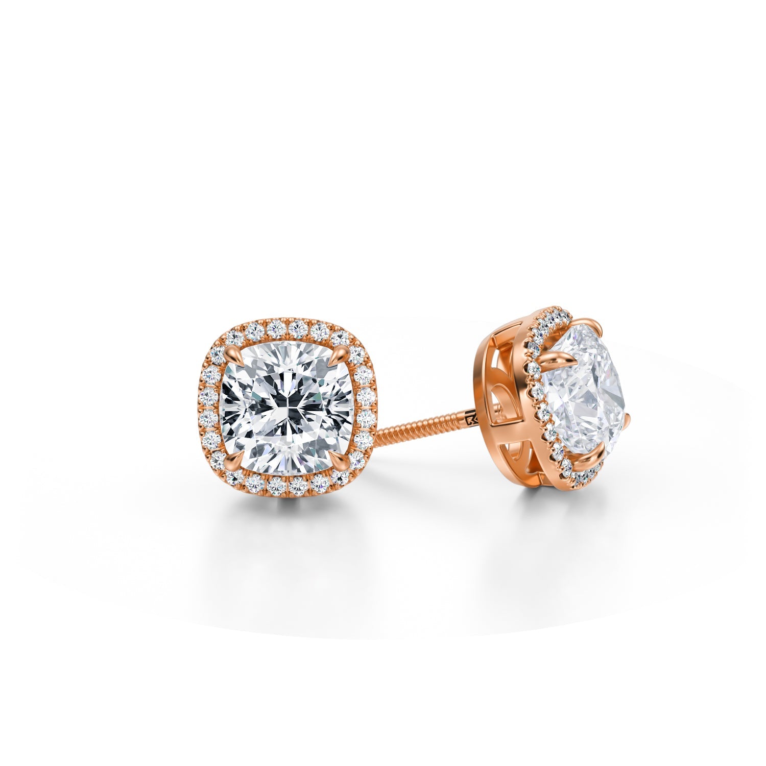 4 Carat Cushion Halo Stud Earrings