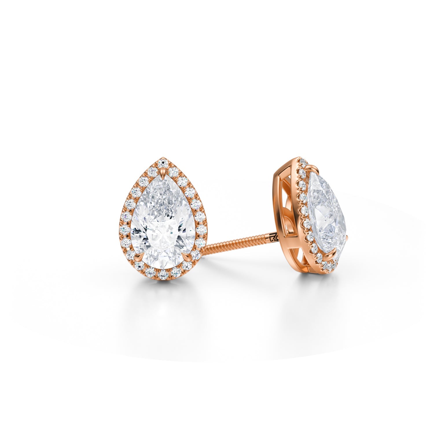 3 Carat Pear Halo Stud Earrings