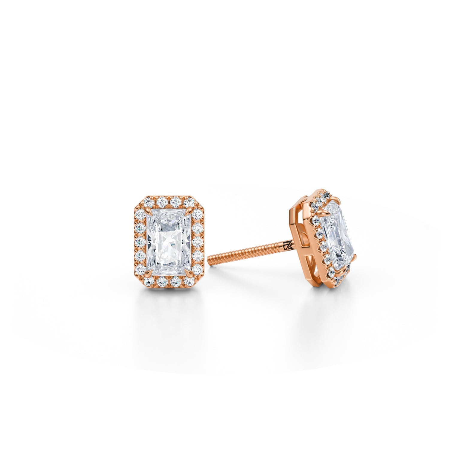 1 Carat Radiant Halo Stud Earrings