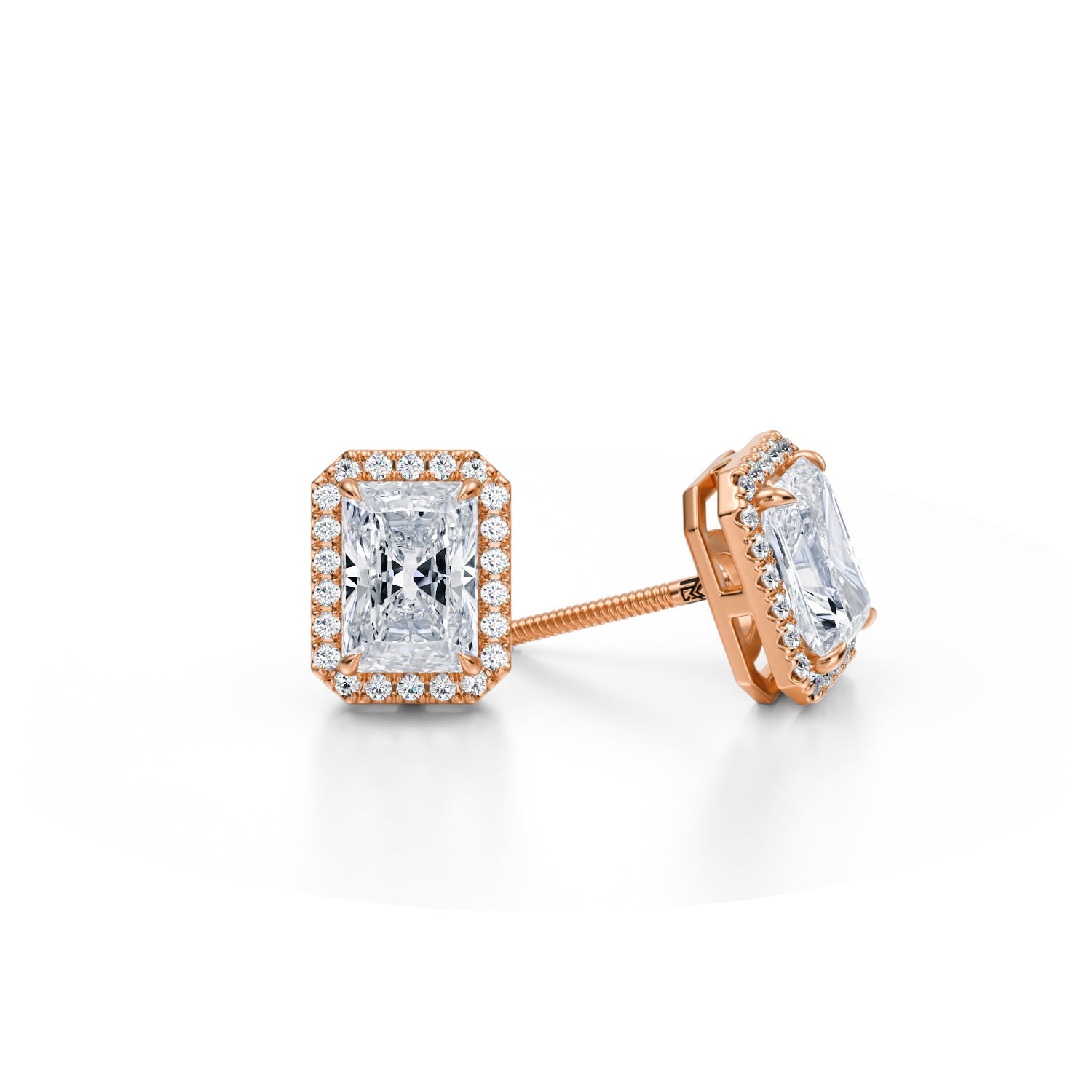 2 Carat Radiant Halo Stud Earrings