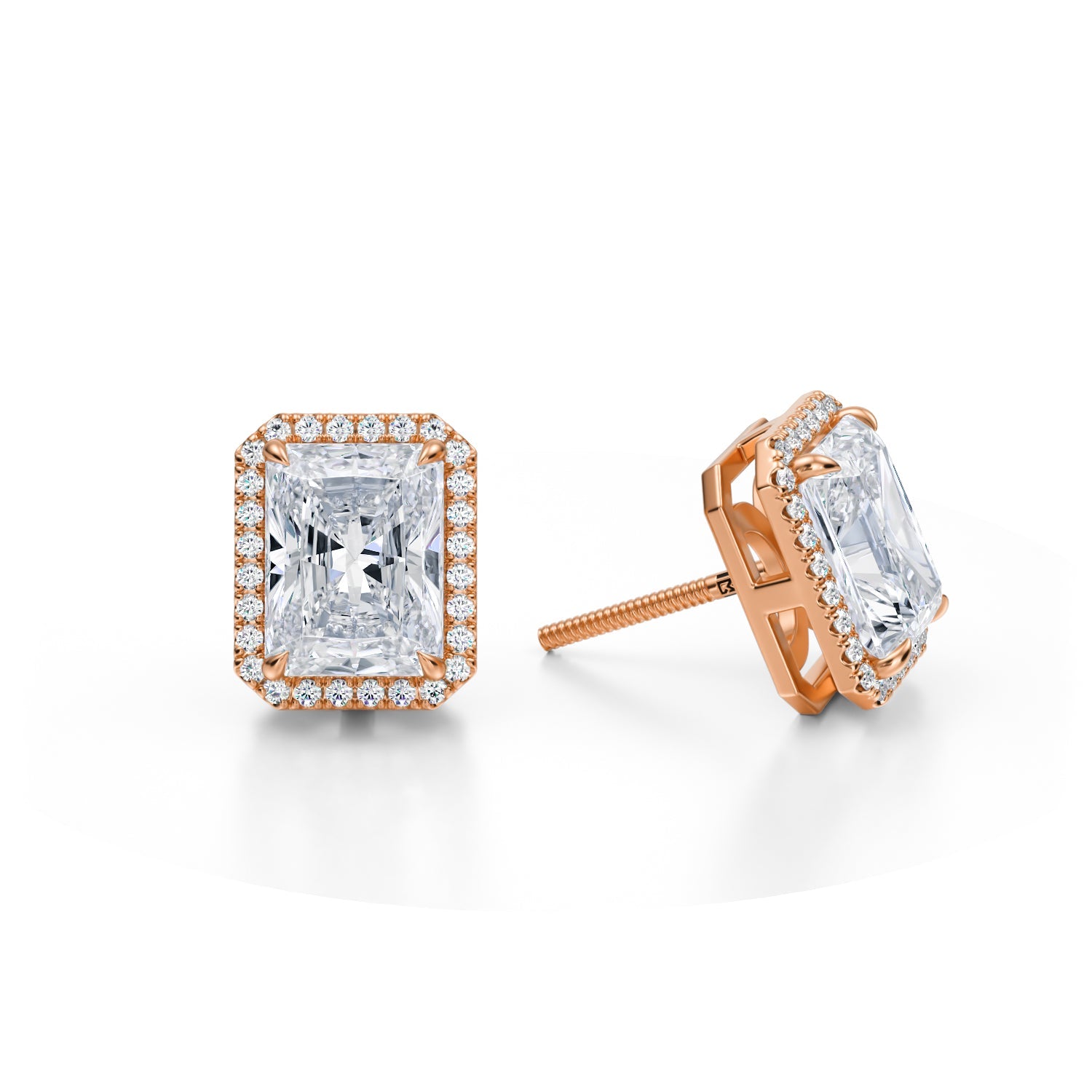 4 Carat Radiant Halo Stud Earrings