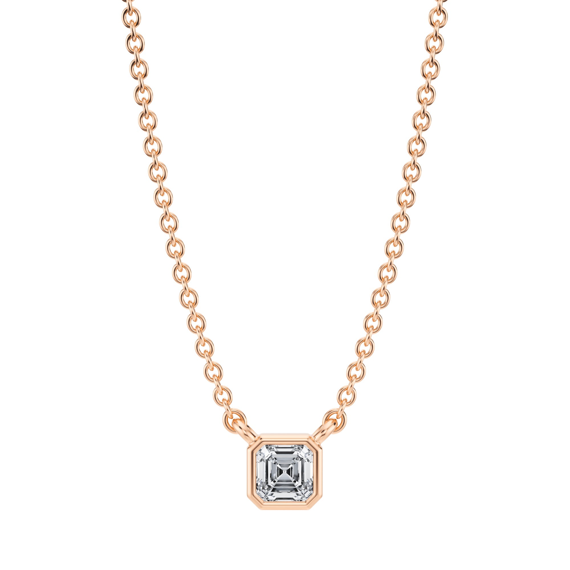 Asscher Cut Bezel Solitaire Pendant Necklace