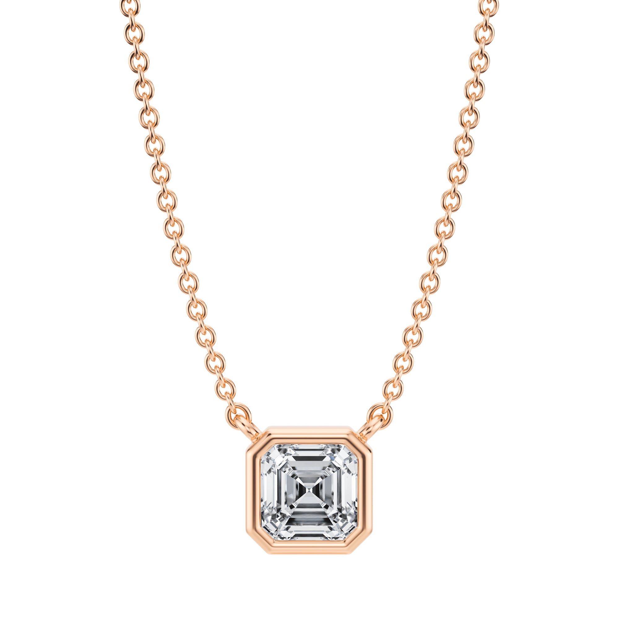 3/4 Carat Asscher Cut Bezel Solitaire Pendant Necklace