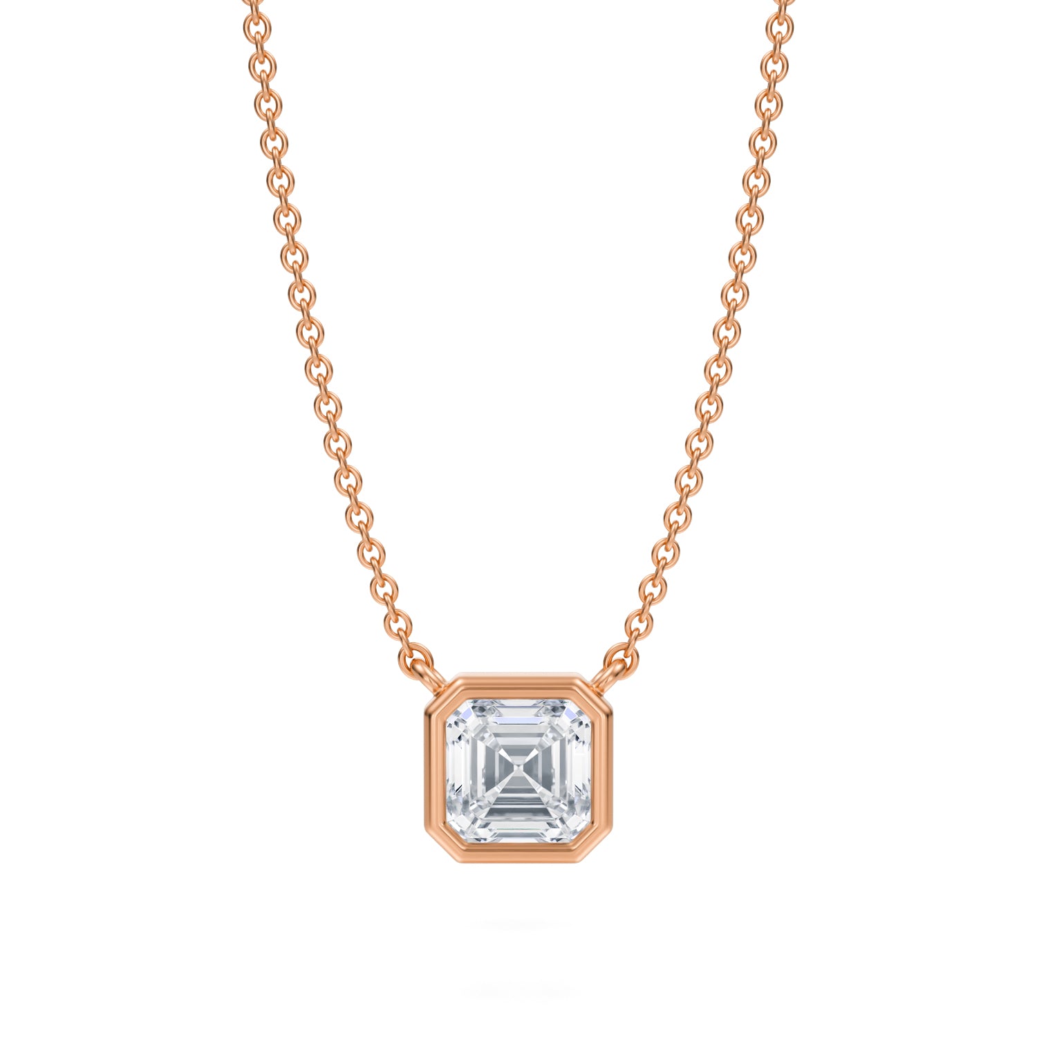 1 Carat Asscher Cut Bezel Solitaire Pendant Necklace