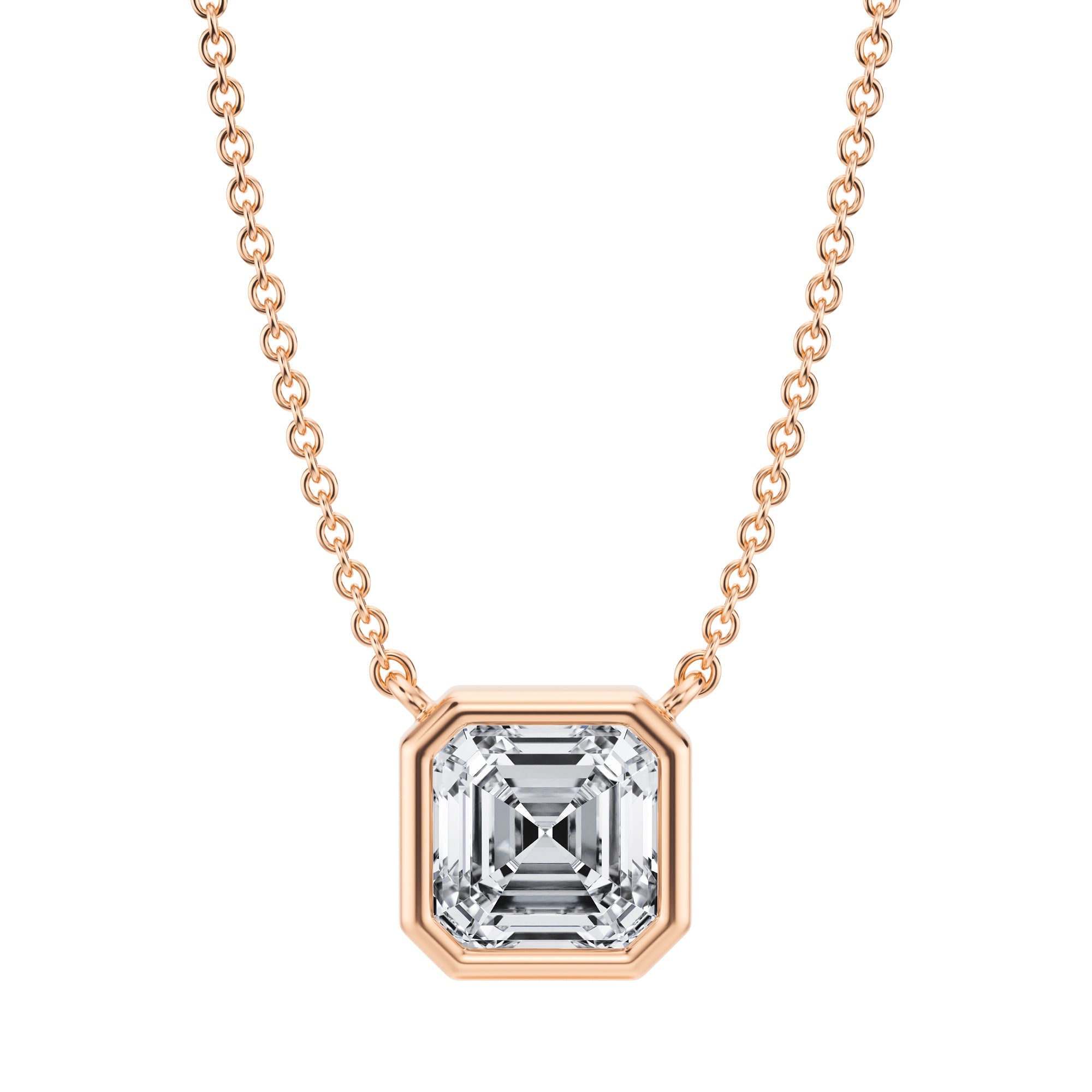 1.5 Carat Asscher Cut Bezel Solitaire Pendant Necklace