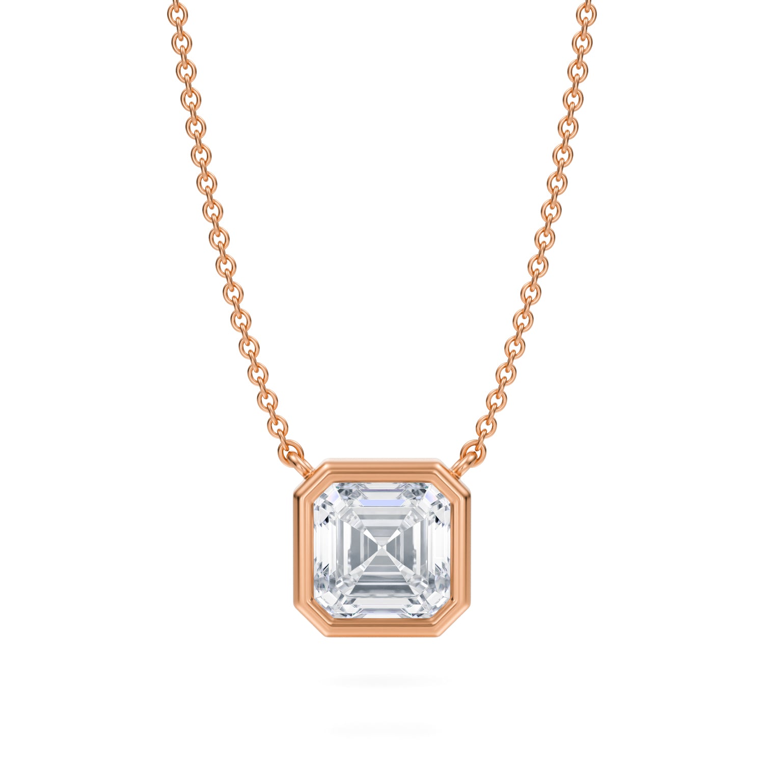 2 Carat Asscher Cut Bezel Solitaire Pendant Necklace