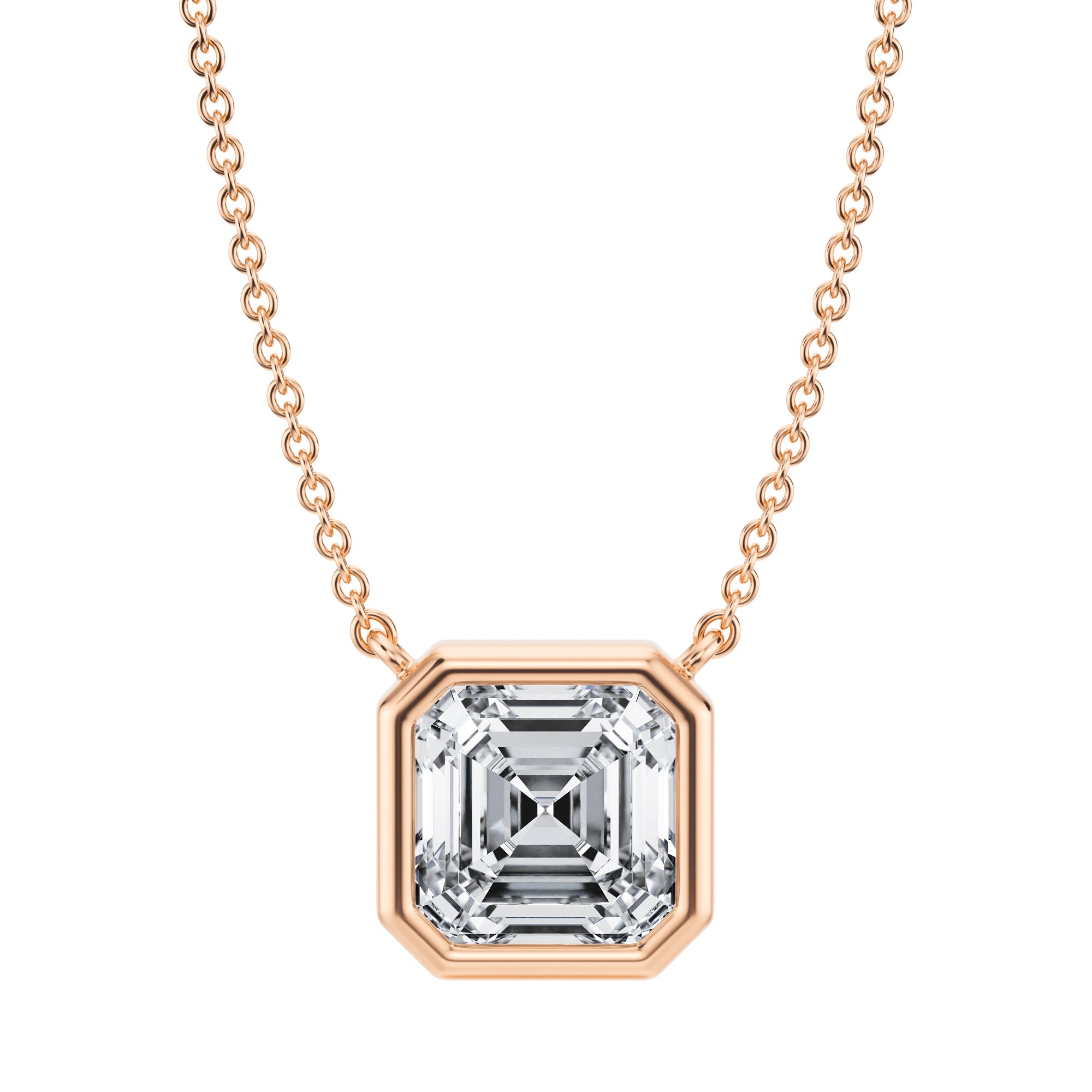 2.5 Carat Asscher Cut Bezel Solitaire Pendant Necklace