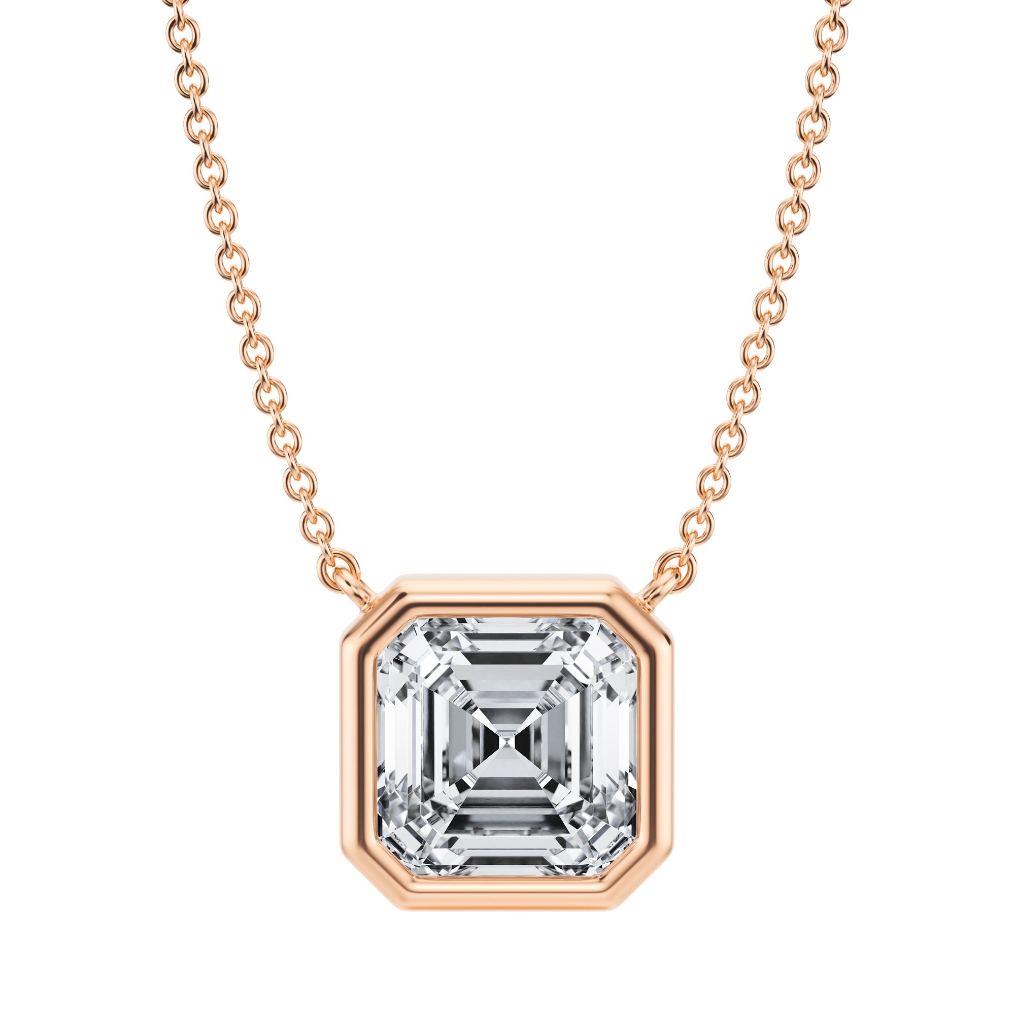 3 Carat Asscher Cut Bezel Solitaire Pendant Necklace