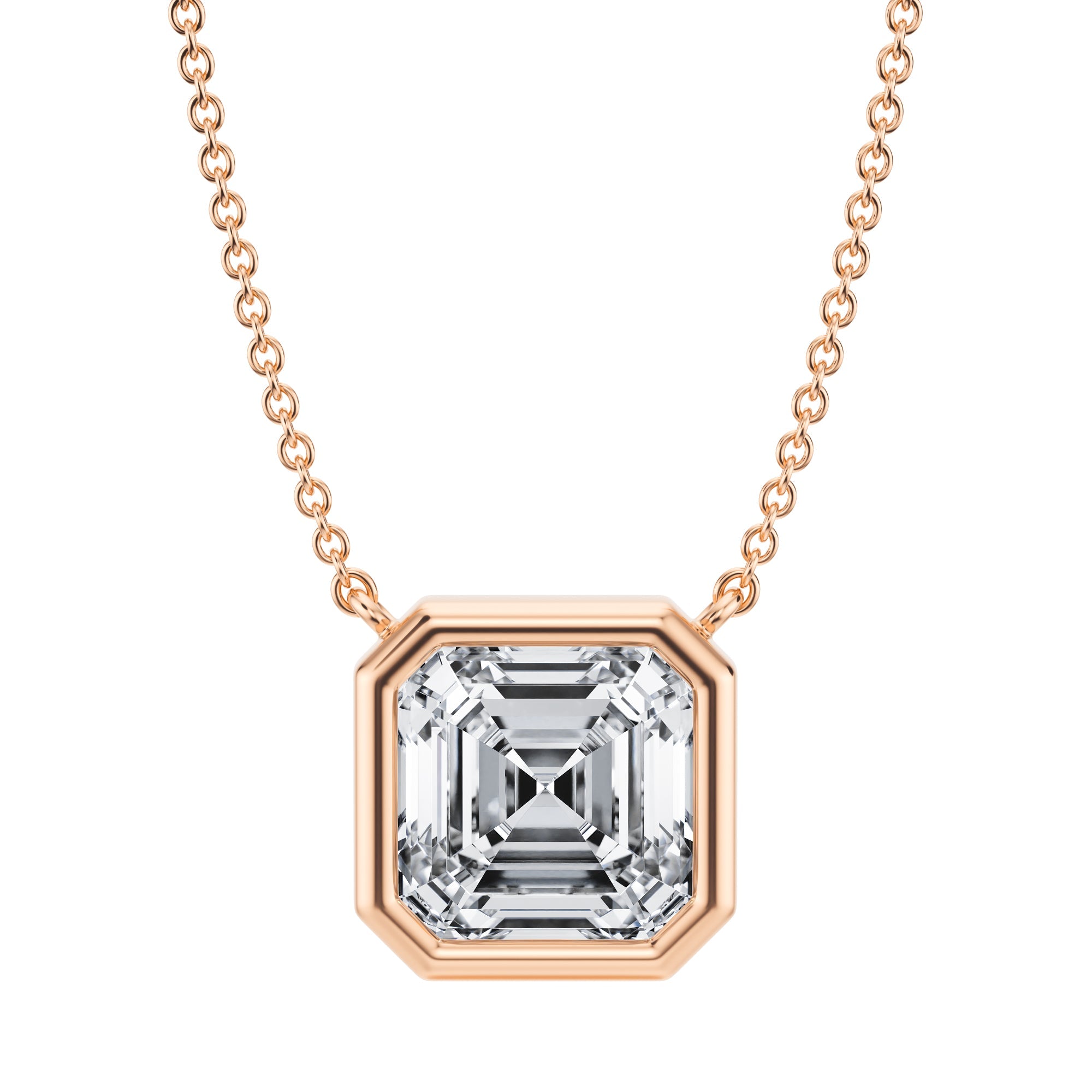 3.5 Carat Asscher Cut Bezel Solitaire Pendant Necklace