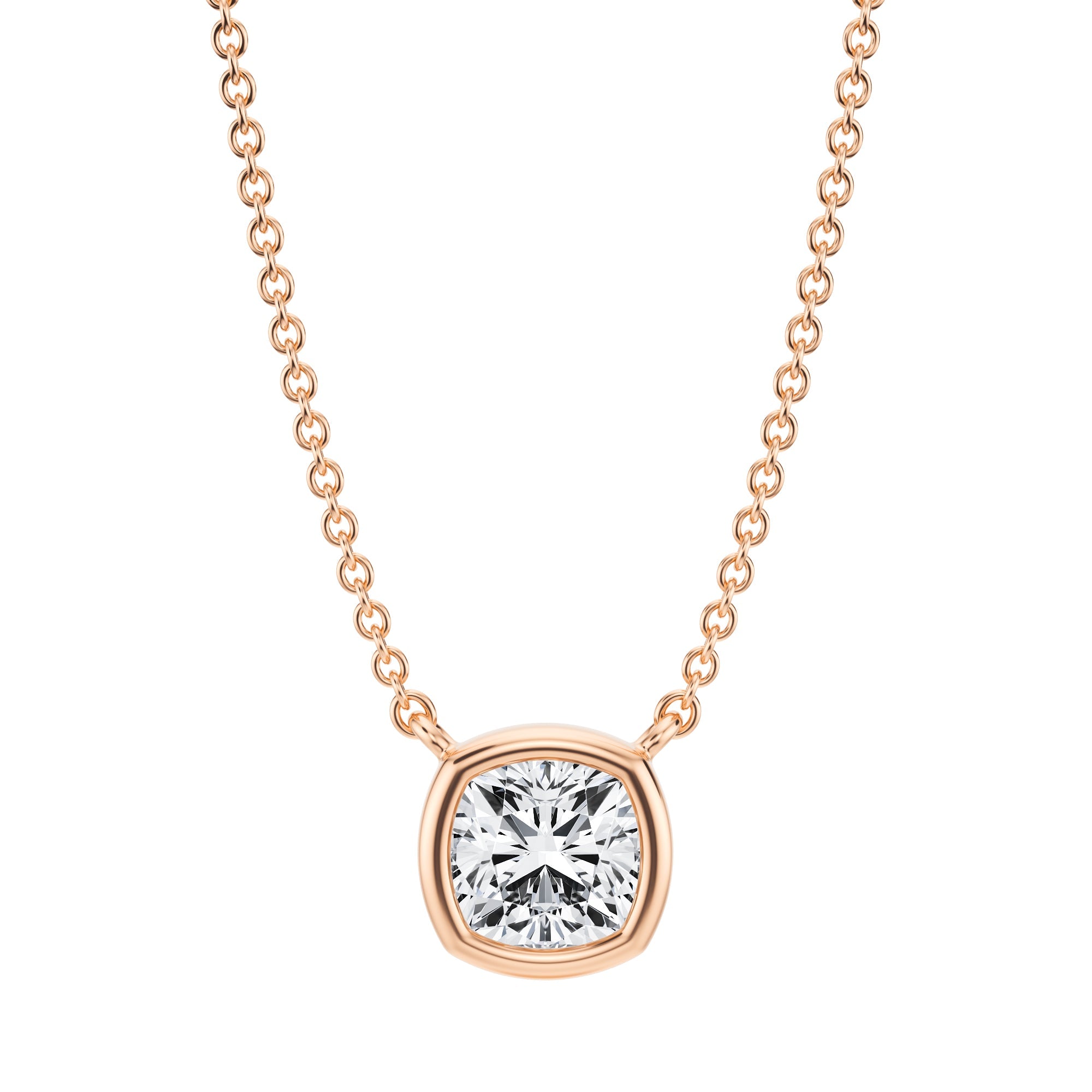 3/4 Carat Cushion Bezel Solitaire Pendant Necklace