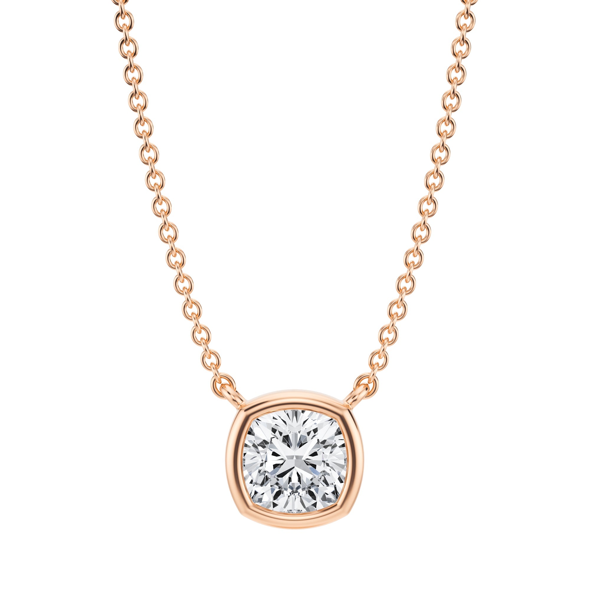 1 Carat Cushion Bezel Solitaire Pendant Necklace