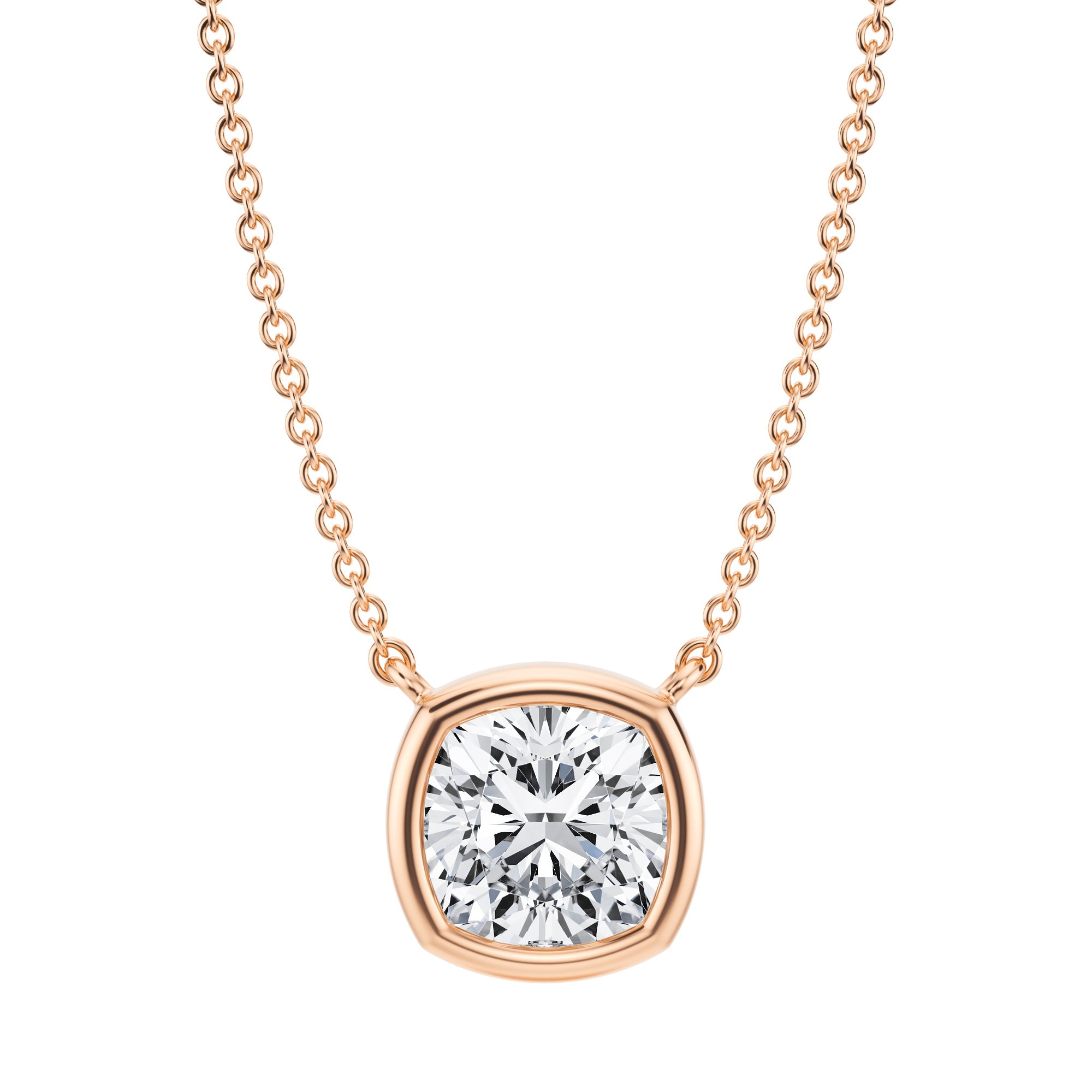 2 Carat Cushion Bezel Solitaire Pendant Necklace