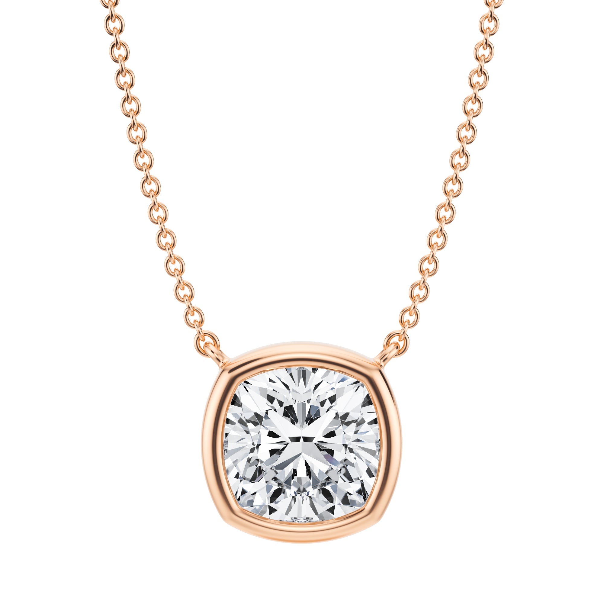 3 Carat Cushion Bezel Solitaire Pendant Necklace