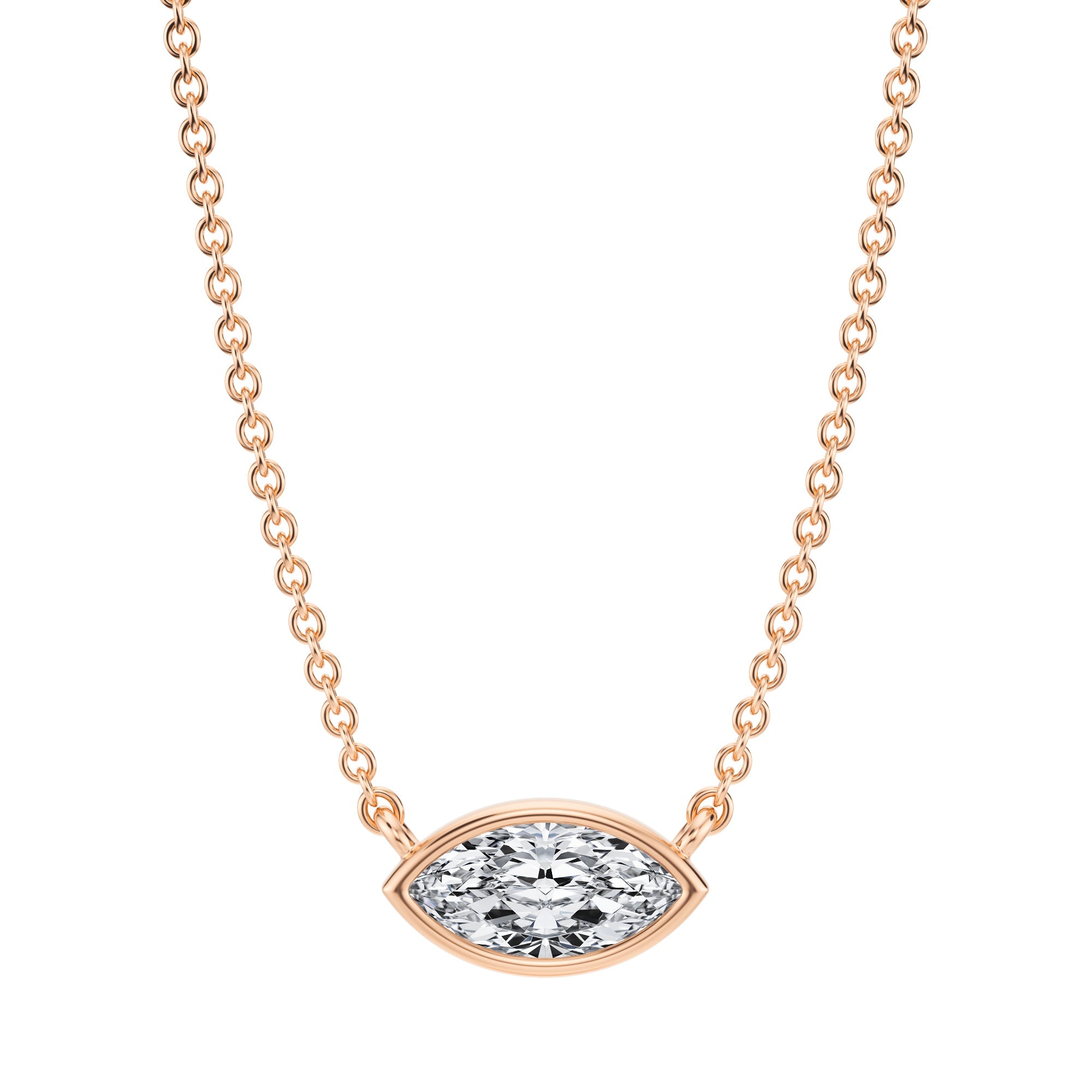 1/2 Carat Marquise Bezel Solitaire Pendant Necklace