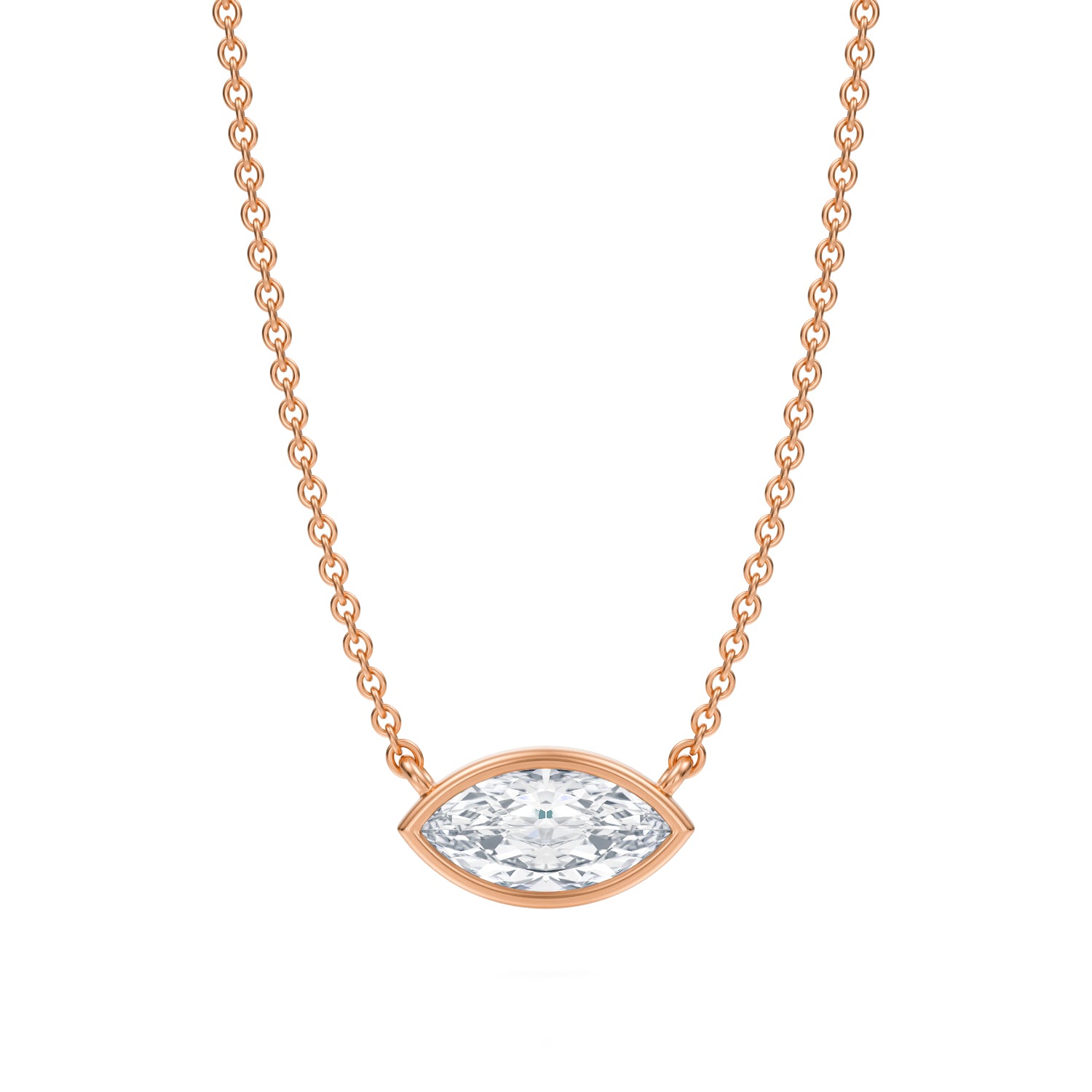 3/4 Carat Marquise Bezel Solitaire Pendant Necklace