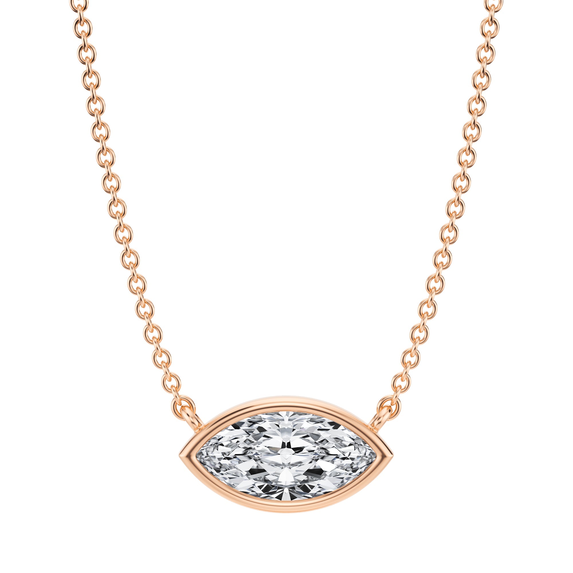 1 Carat Marquise Bezel Solitaire Pendant Necklace