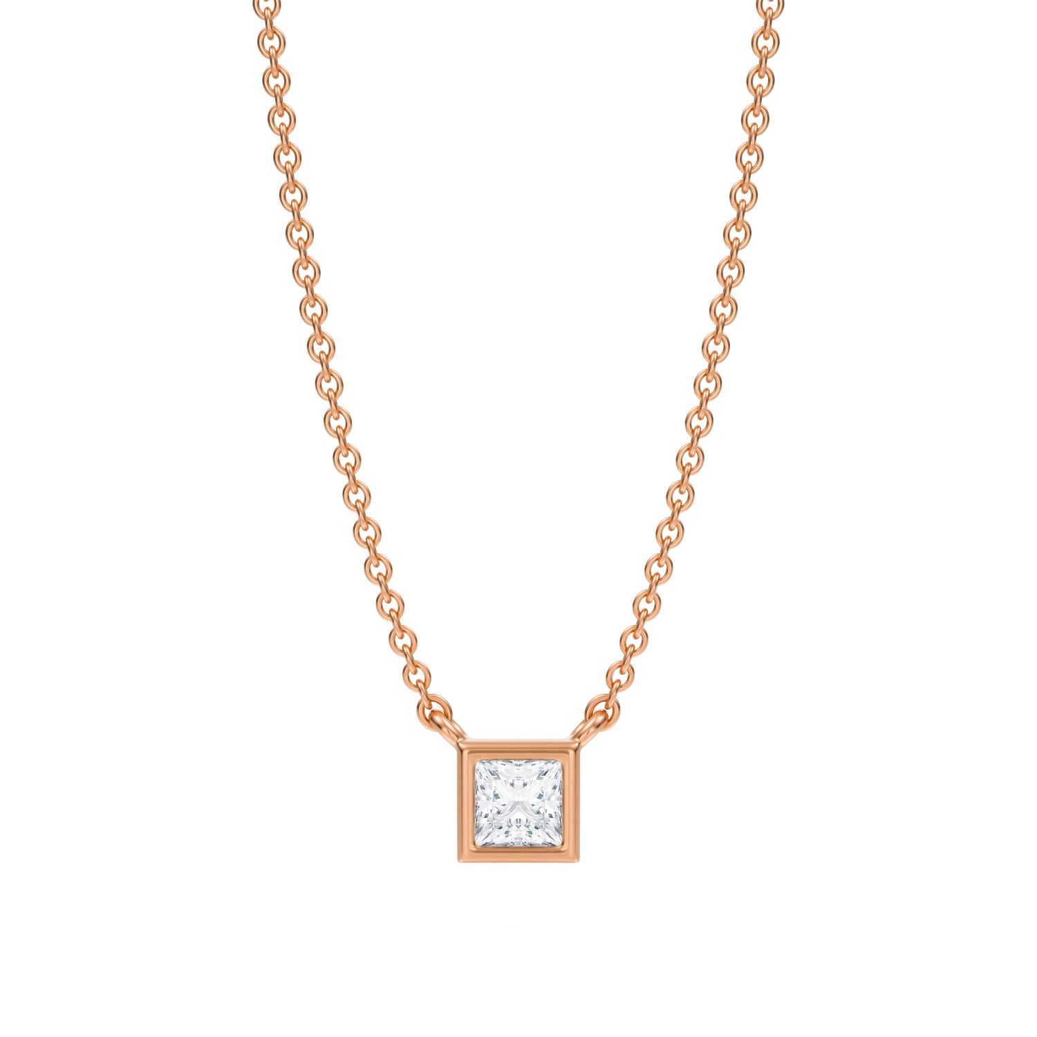 Princess Cut Bezel Solitaire Pendant Necklace