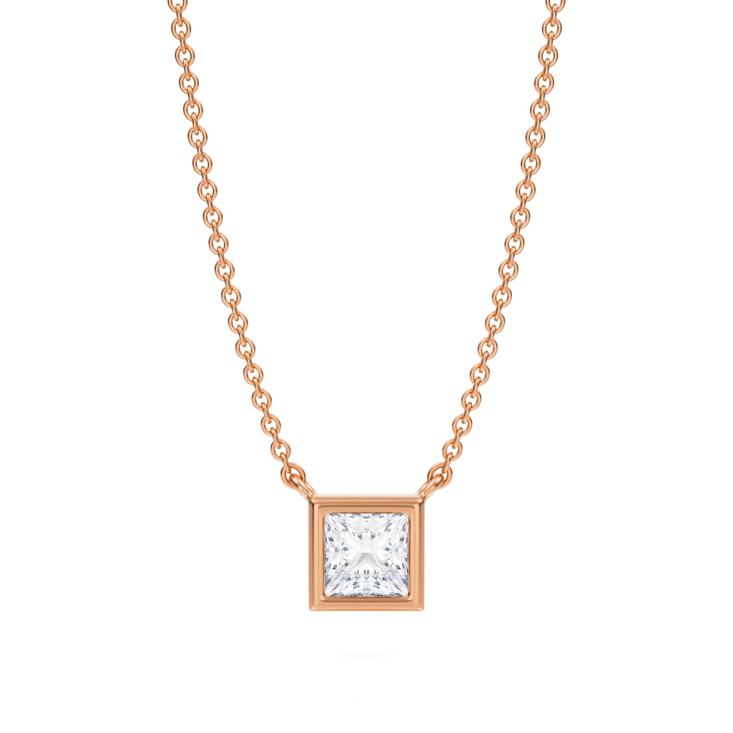 1/2 Carat Princess Cut Bezel Solitaire Pendant Necklace