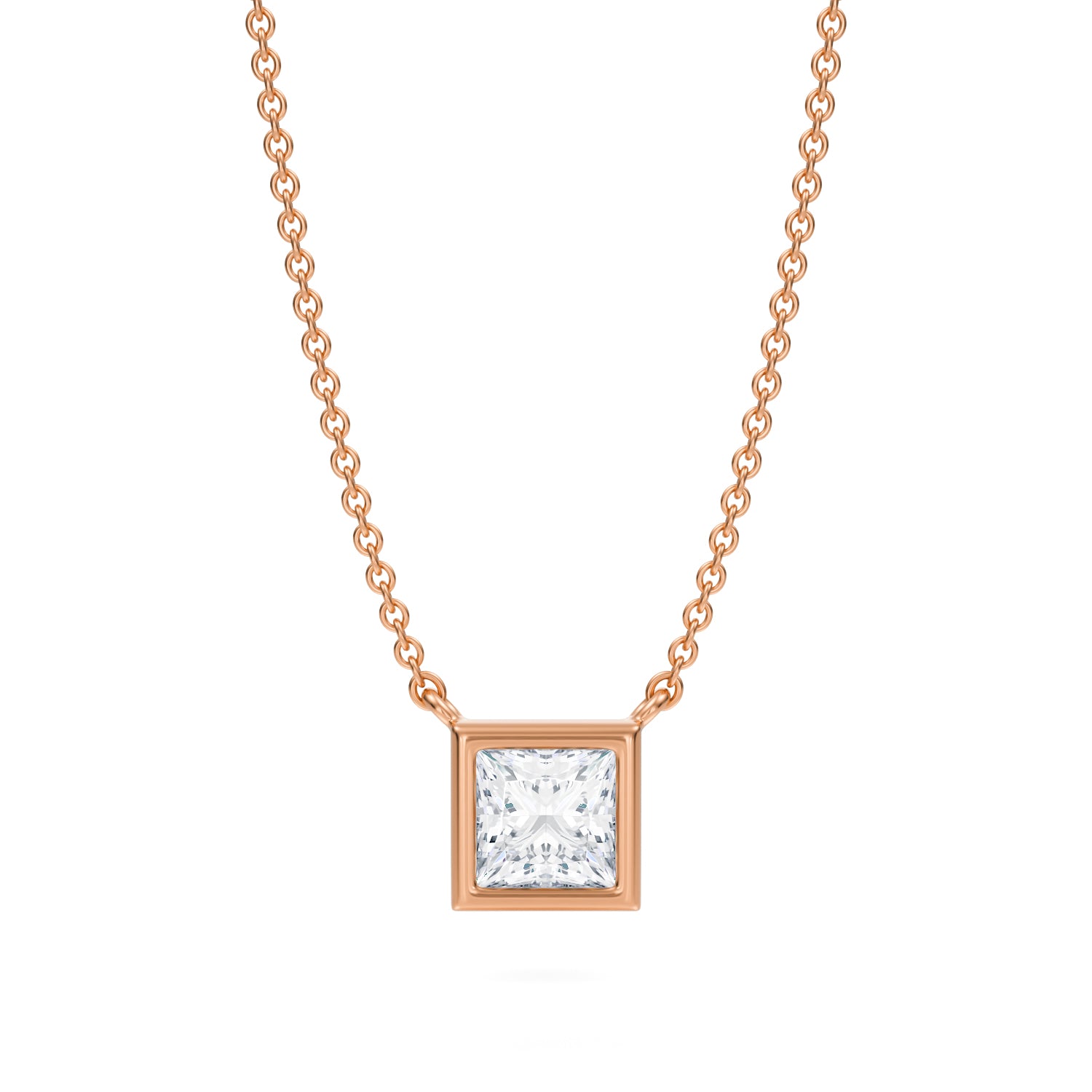 3/4 Carat Princess Cut Bezel Solitaire Pendant Necklace