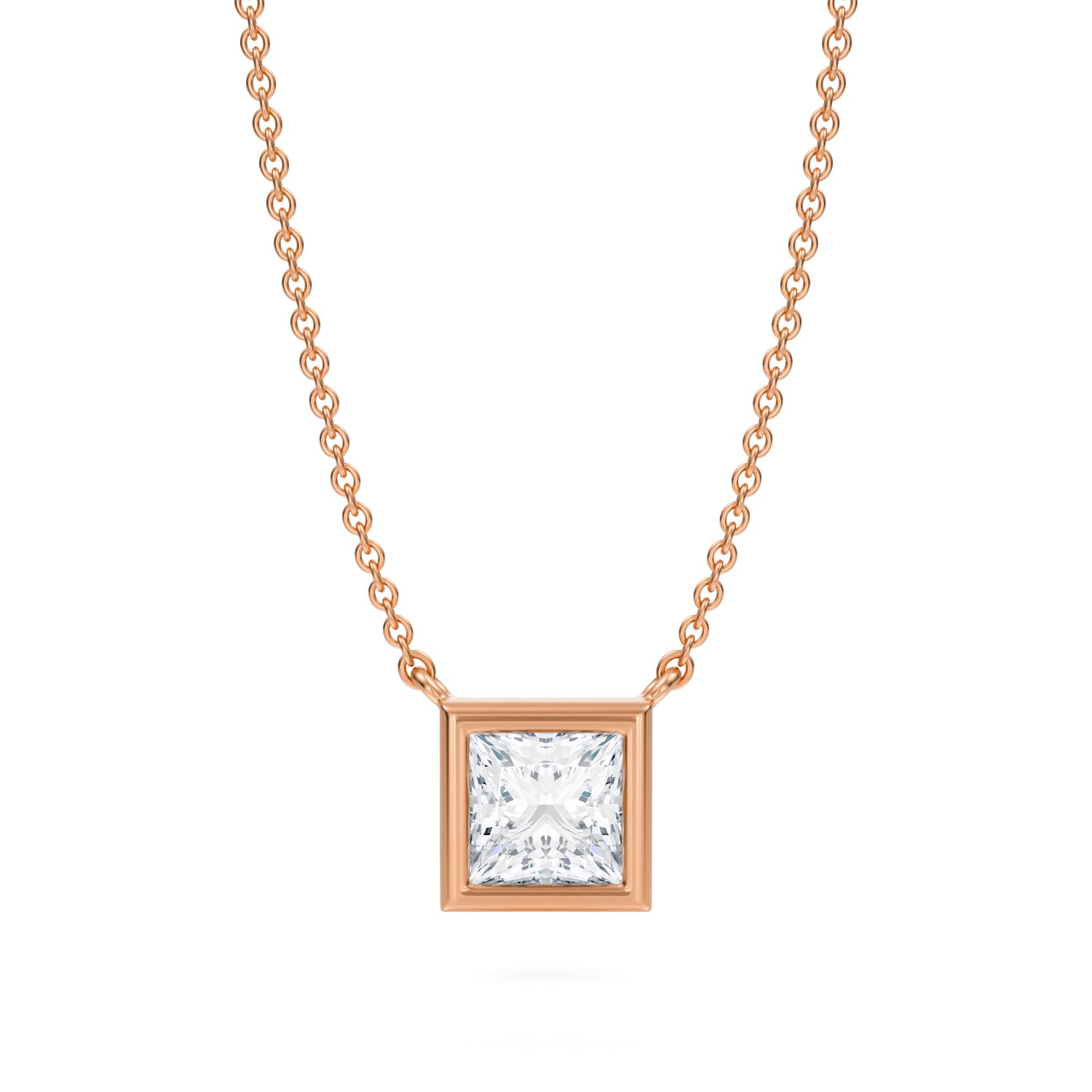 1 Carat Princess Cut Bezel Solitaire Pendant Necklace