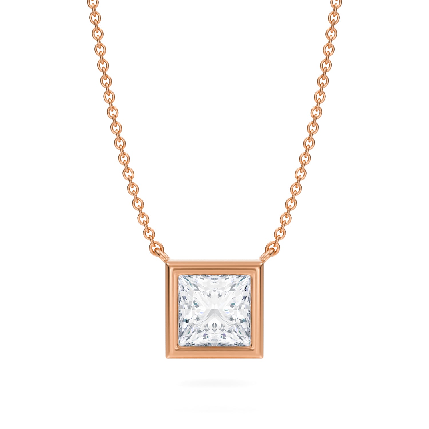 1.5 Carat Princess Cut Bezel Solitaire Pendant Necklace