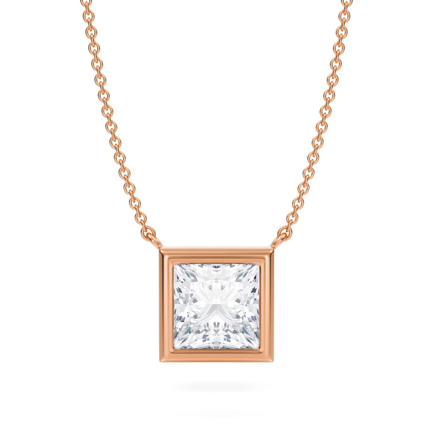 3 Carat Princess Cut Bezel Solitaire Pendant Necklace