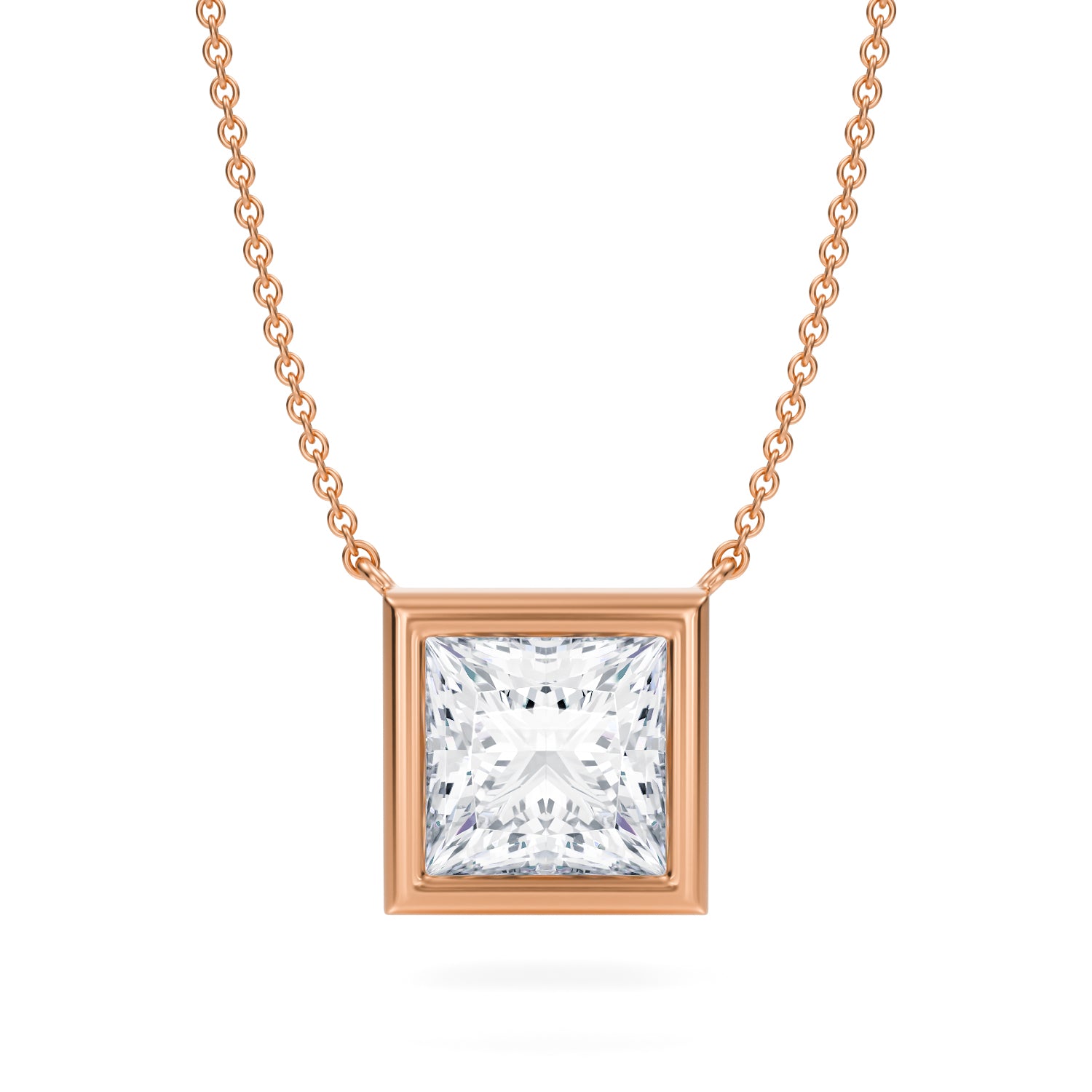 3.5 Carat Princess Cut Bezel Solitaire Pendant Necklace