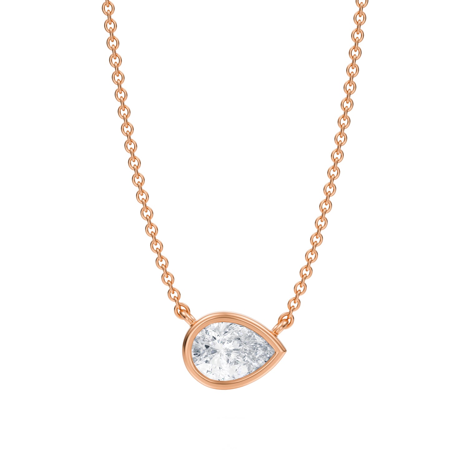 3/4 Carat Pear Bezel Solitaire Pendant Necklace