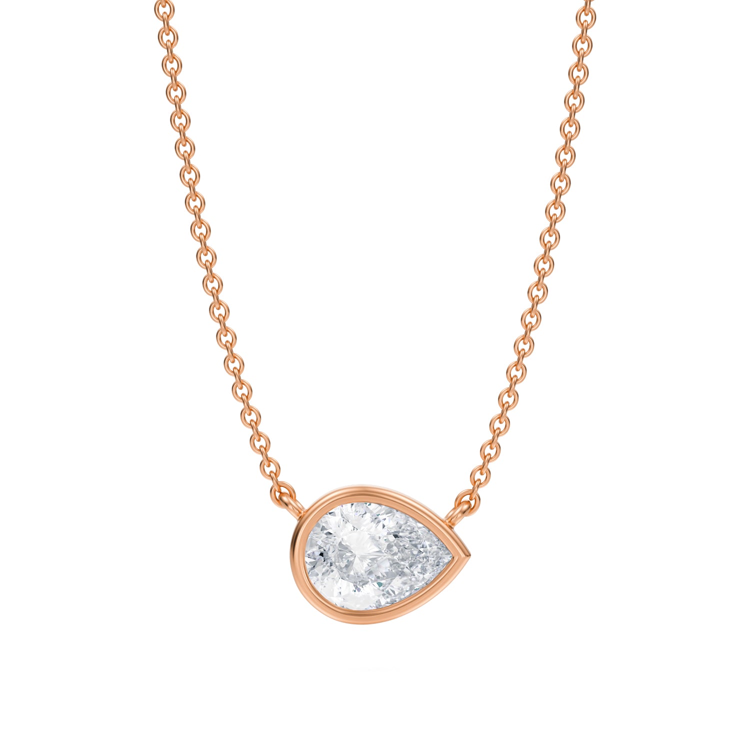 1 Carat Pear Bezel Solitaire Pendant Necklace